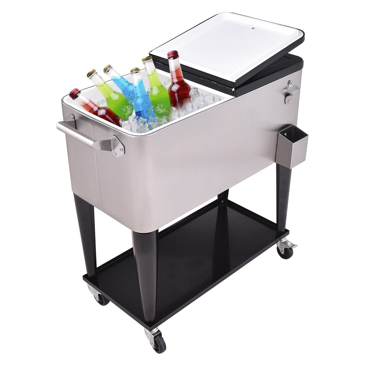 80 Quart Patio Rolling Stainless Steel Ice Beverage CoolerÂ