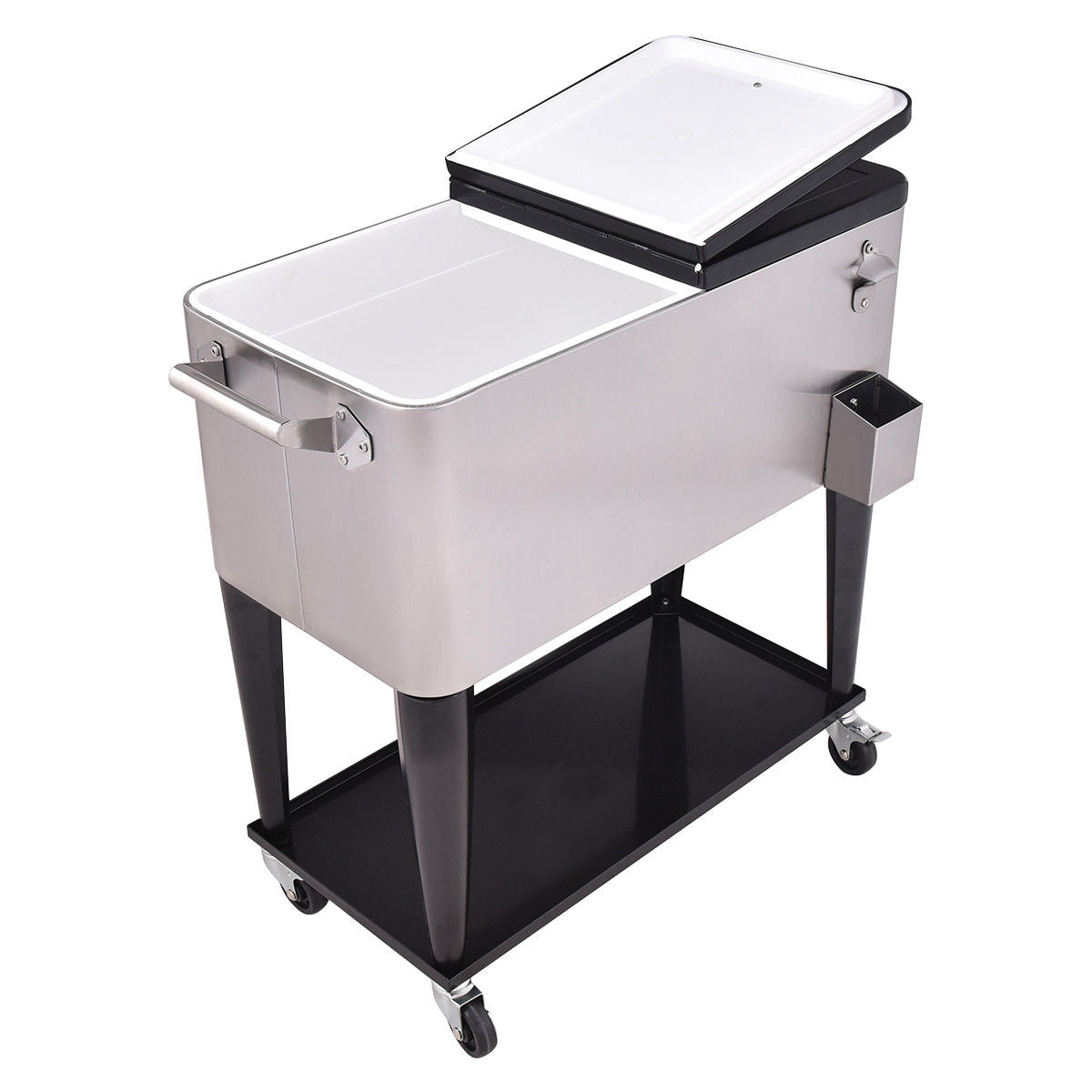 80 Quart Patio Rolling Stainless Steel Ice Beverage CoolerÂ