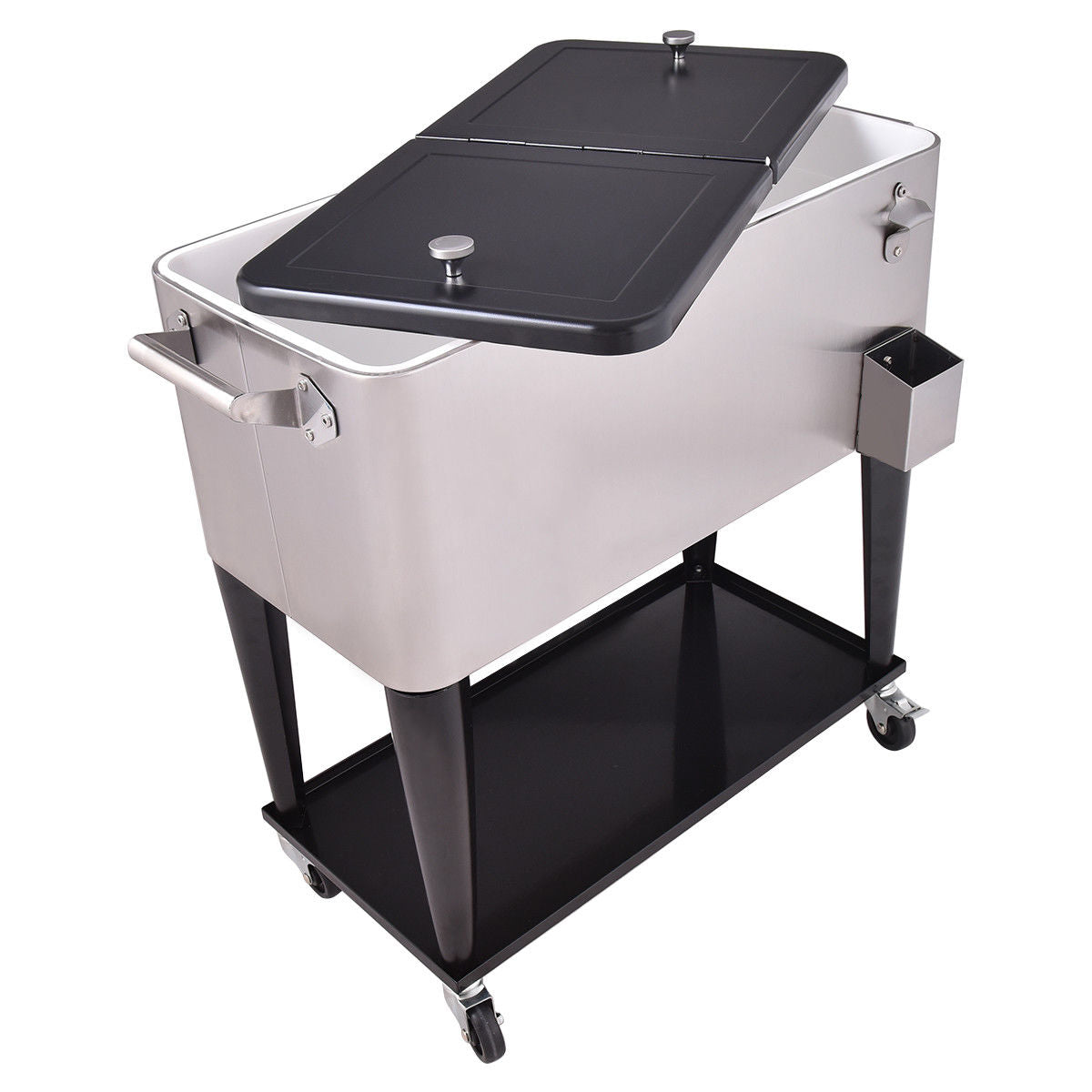 80 Quart Patio Rolling Stainless Steel Ice Beverage CoolerÂ
