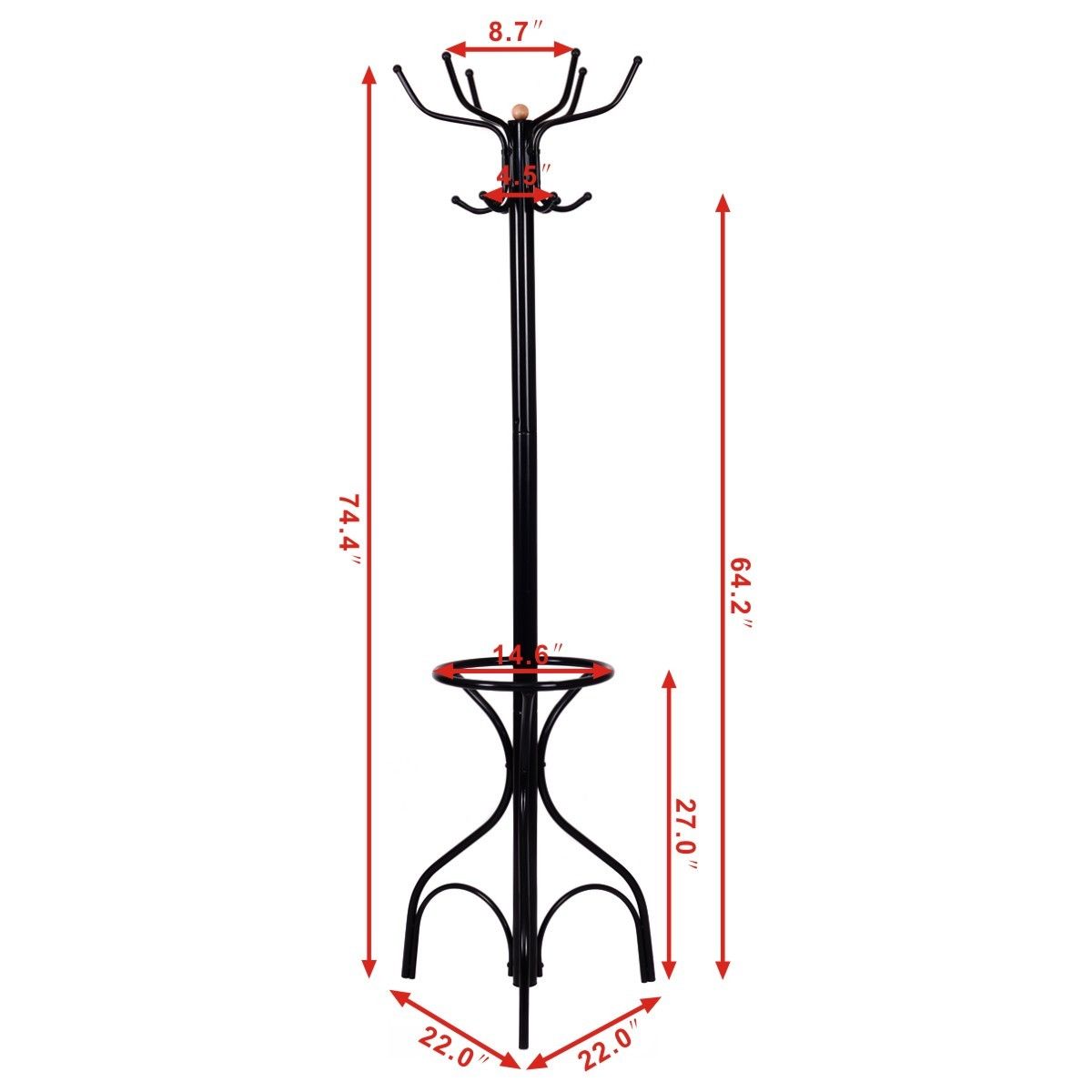 Vintage Metal Coat Hat Tree Stand Clothes HangerÂ