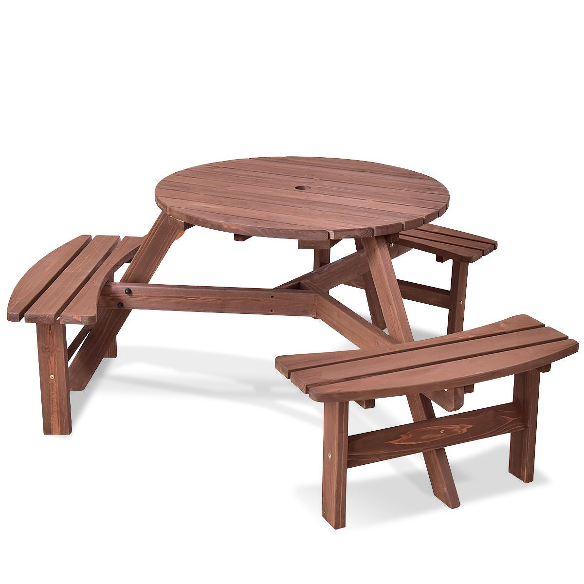 6 Person Wooden Picnic Table Set with Bench and Umbrella HoldÂ