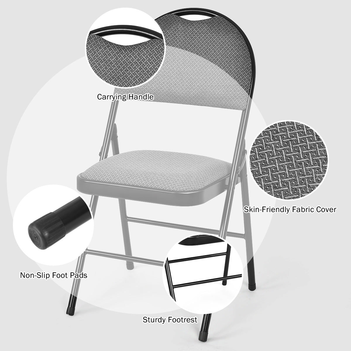 6 Pack Folding Chairs Portable Padded Office Kitchen Dining Chairs-BlackÂ