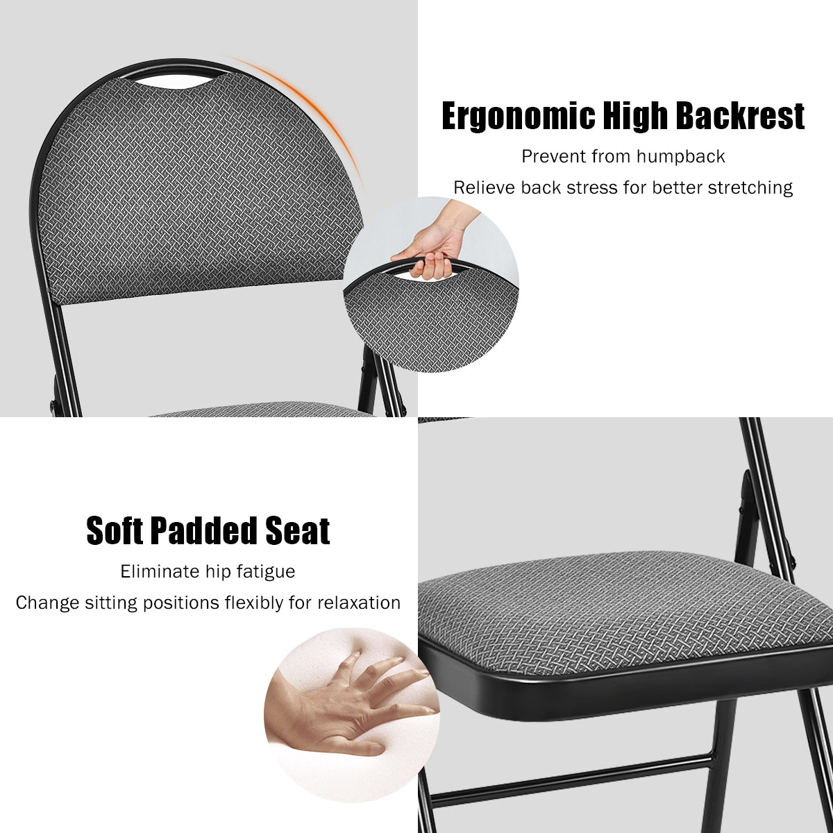 6 Pack Folding Chairs Portable Padded Office Kitchen Dining Chairs-BlackÂ