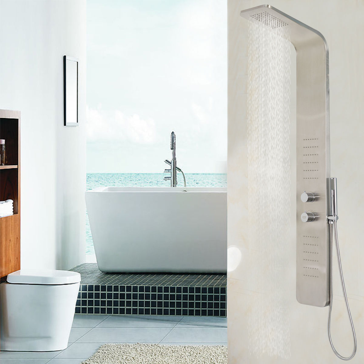 57 Inch Stainless Steel Shower Panel with12 x 8 Head ShowerÂ