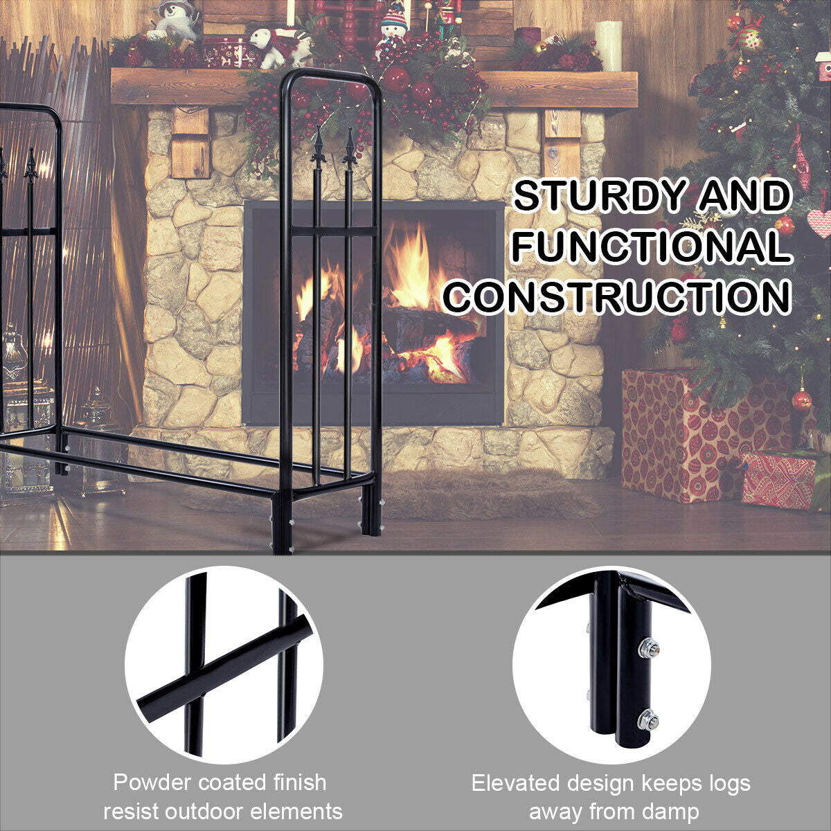 4 Feet Outdoor Heavy Duty Steel Firewood Wood Storage RackÂ
