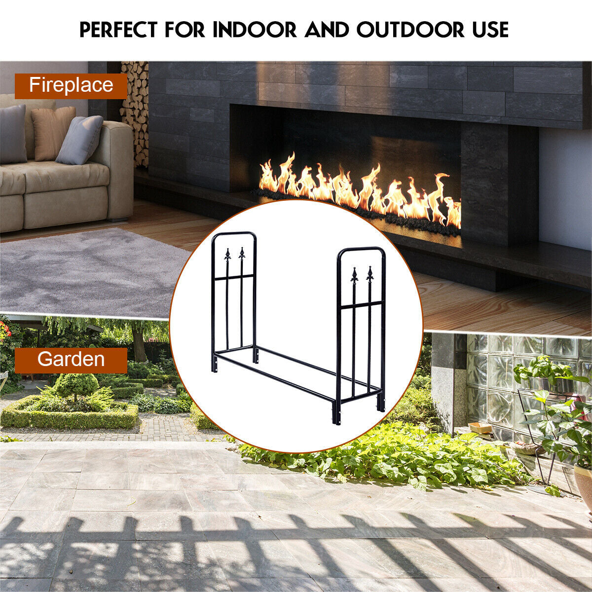 4 Feet Outdoor Heavy Duty Steel Firewood Wood Storage RackÂ