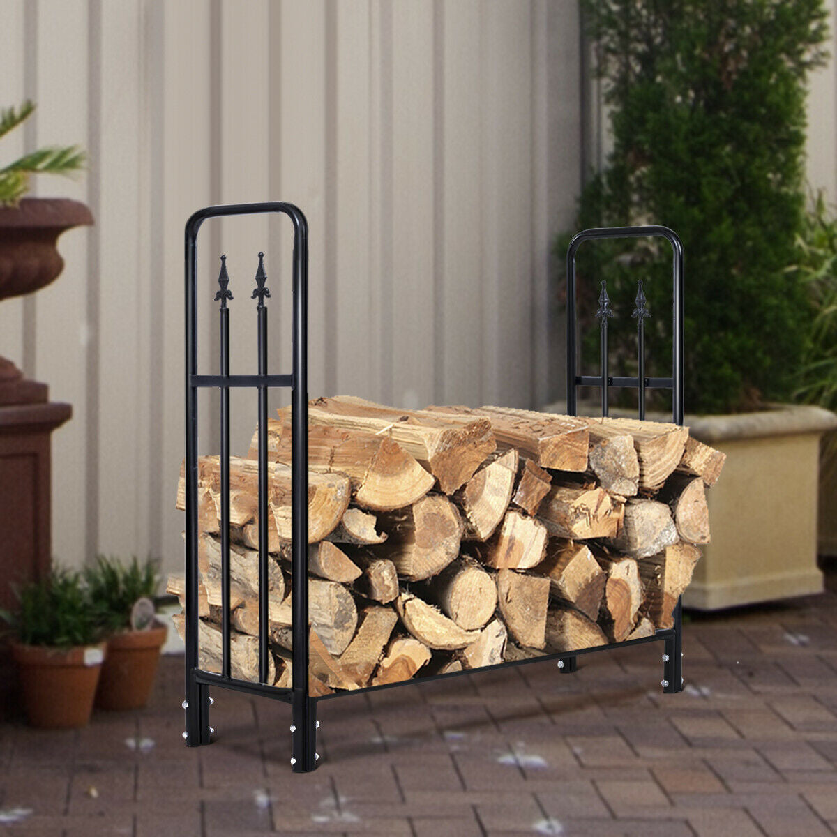 4 Feet Outdoor Heavy Duty Steel Firewood Wood Storage RackÂ