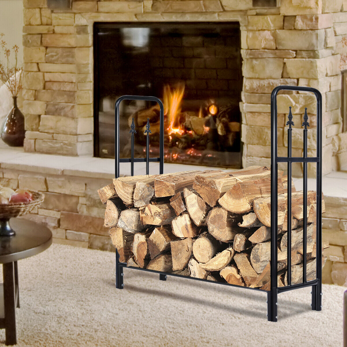4 Feet Outdoor Heavy Duty Steel Firewood Wood Storage RackÂ