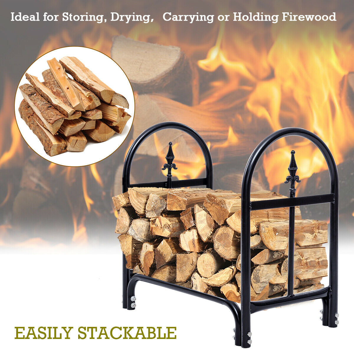 2 Feet Outdoor Heavy Duty Steel Firewood Storage HolderÂ