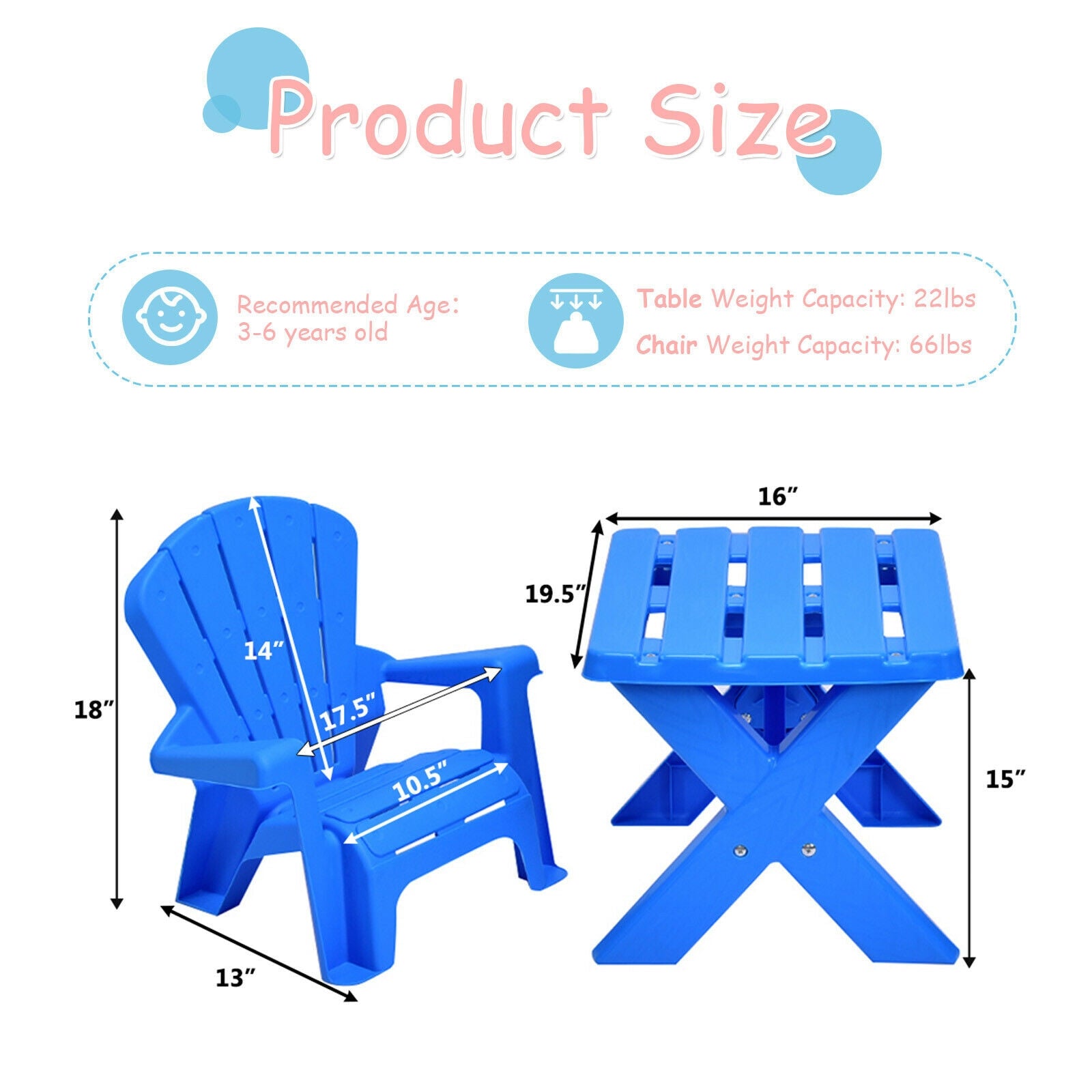 3-Piece Plastic Children Table Chair Set-BlueÂ