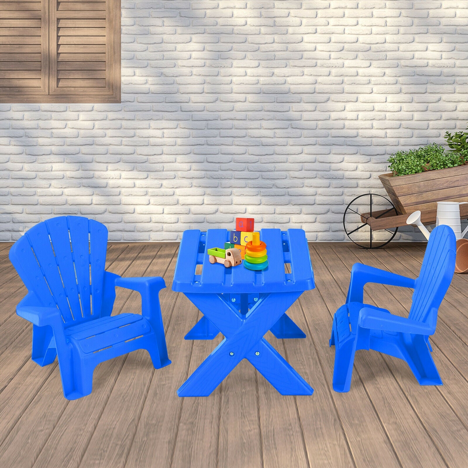 3-Piece Plastic Children Table Chair Set-BlueÂ