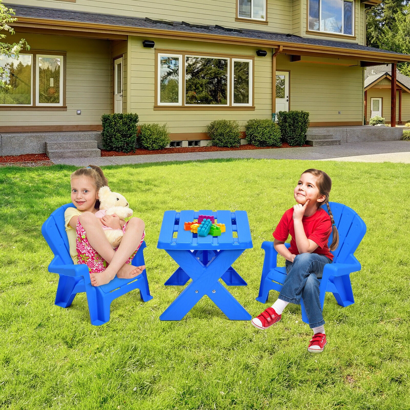3-Piece Plastic Children Table Chair Set-BlueÂ