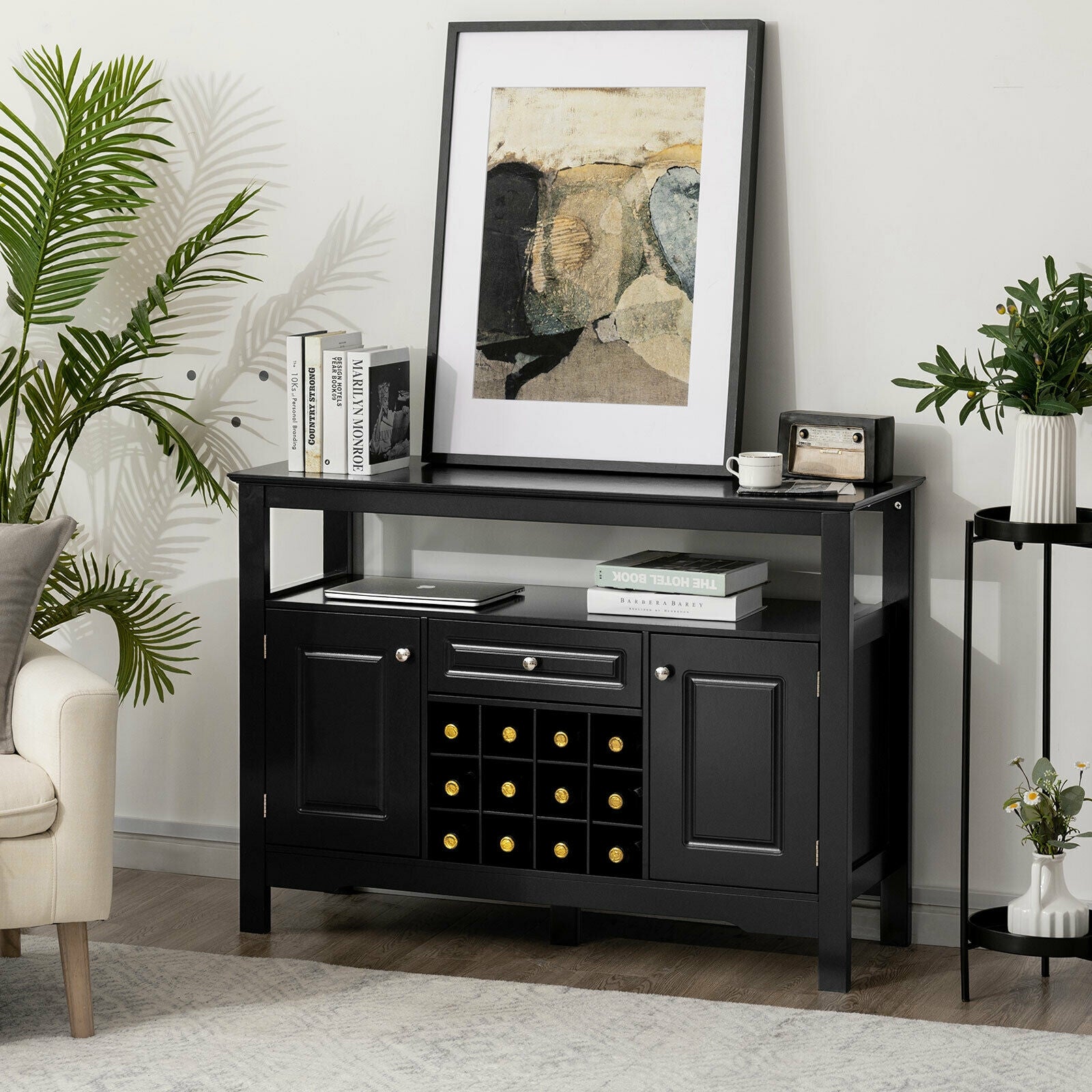 Elegant Classical Multifunctional Wooden Wine Cabinet TableÂ