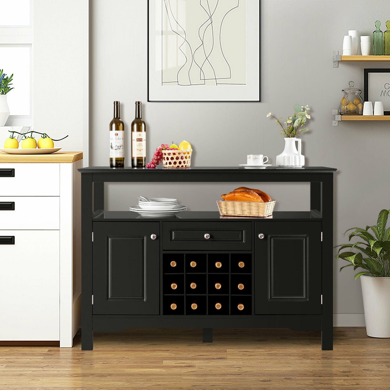 Elegant Classical Multifunctional Wooden Wine Cabinet TableÂ