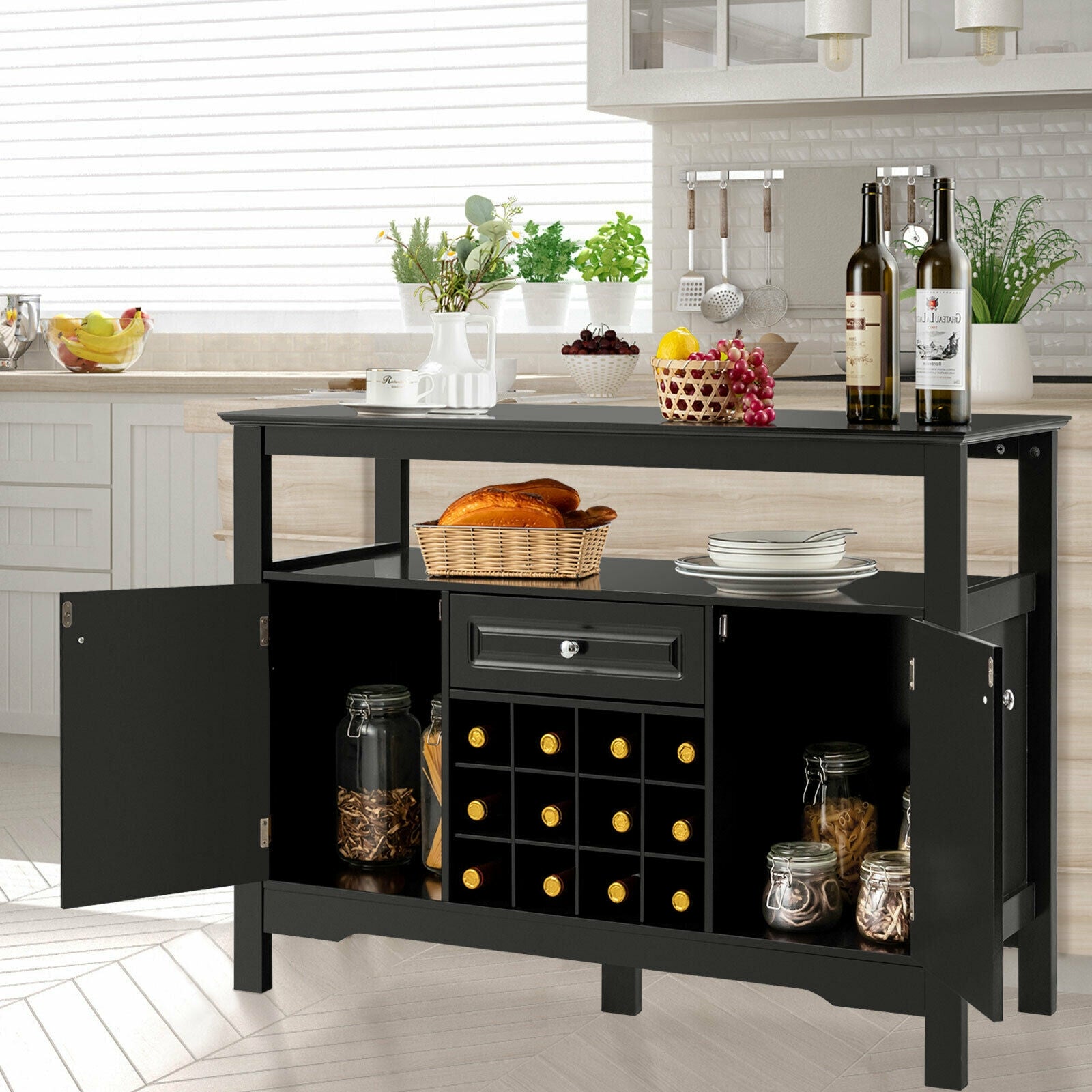 Elegant Classical Multifunctional Wooden Wine Cabinet TableÂ
