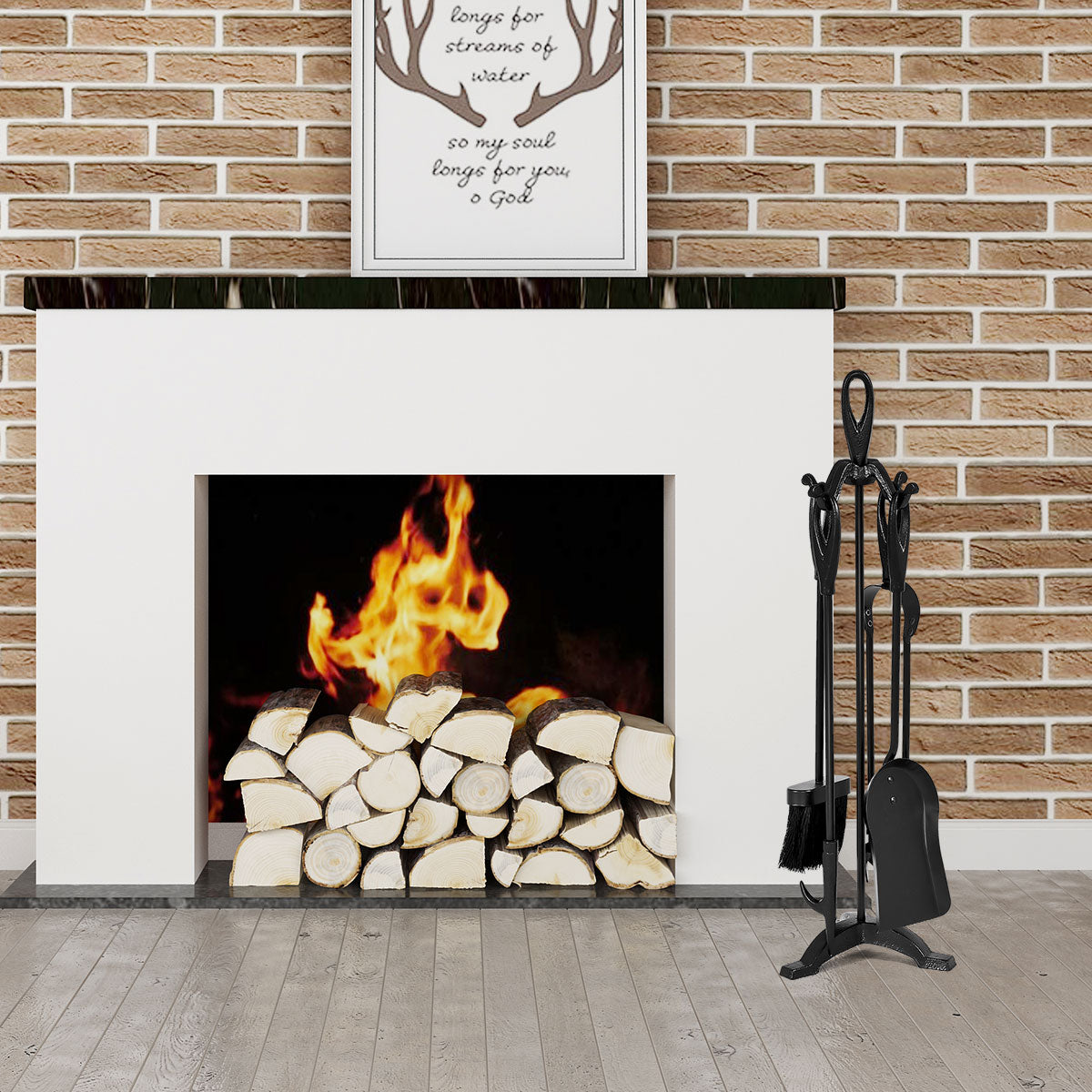 5 Pieces Rustic Heavy Duty Compact Wrought Iron Fireplace Tools SetÂ