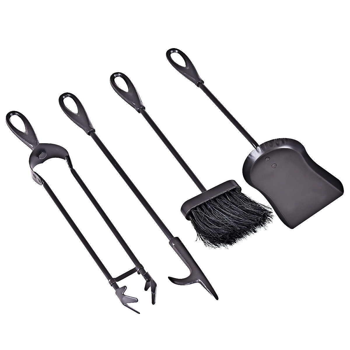 5 Pieces Rustic Heavy Duty Compact Wrought Iron Fireplace Tools SetÂ