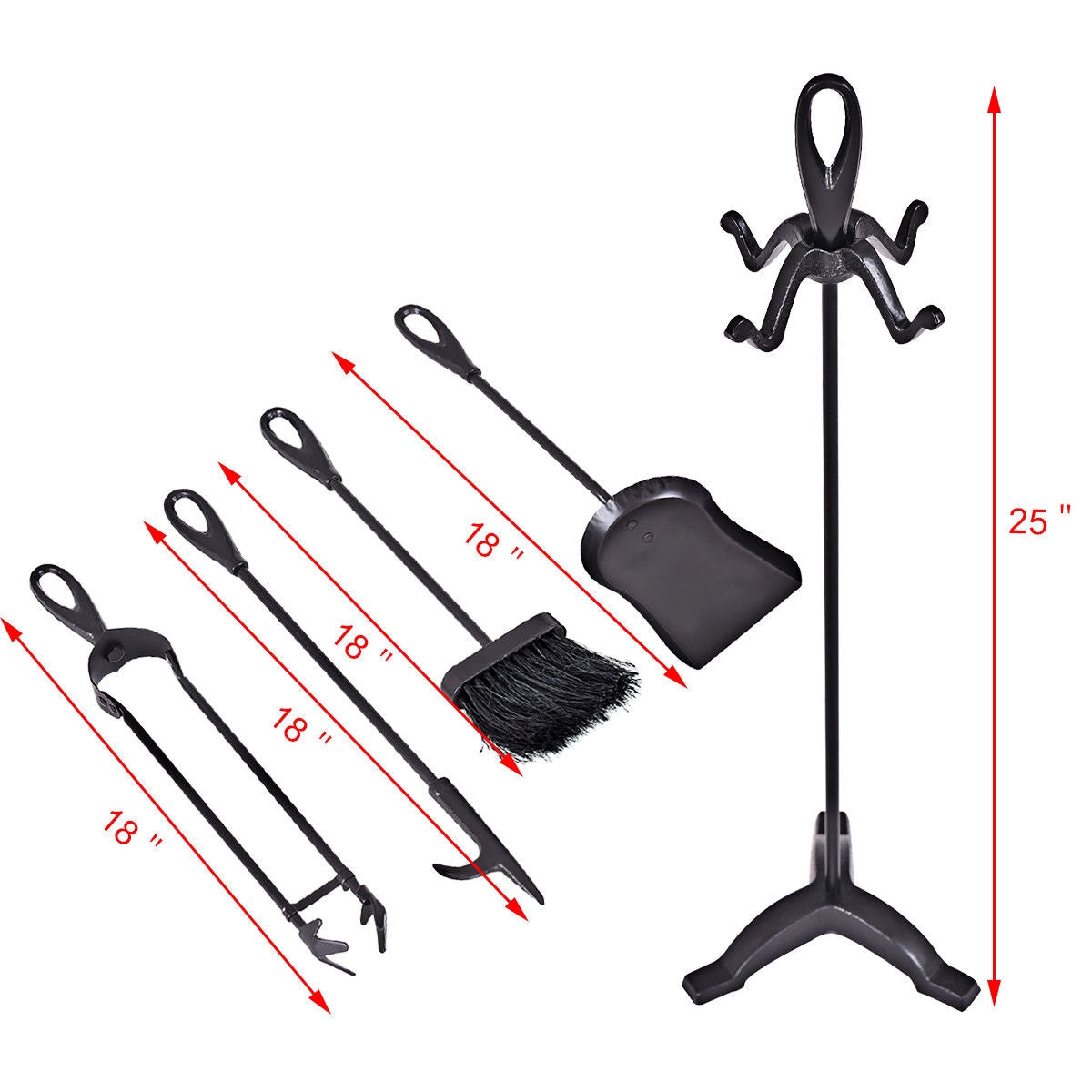 5 Pieces Rustic Heavy Duty Compact Wrought Iron Fireplace Tools SetÂ