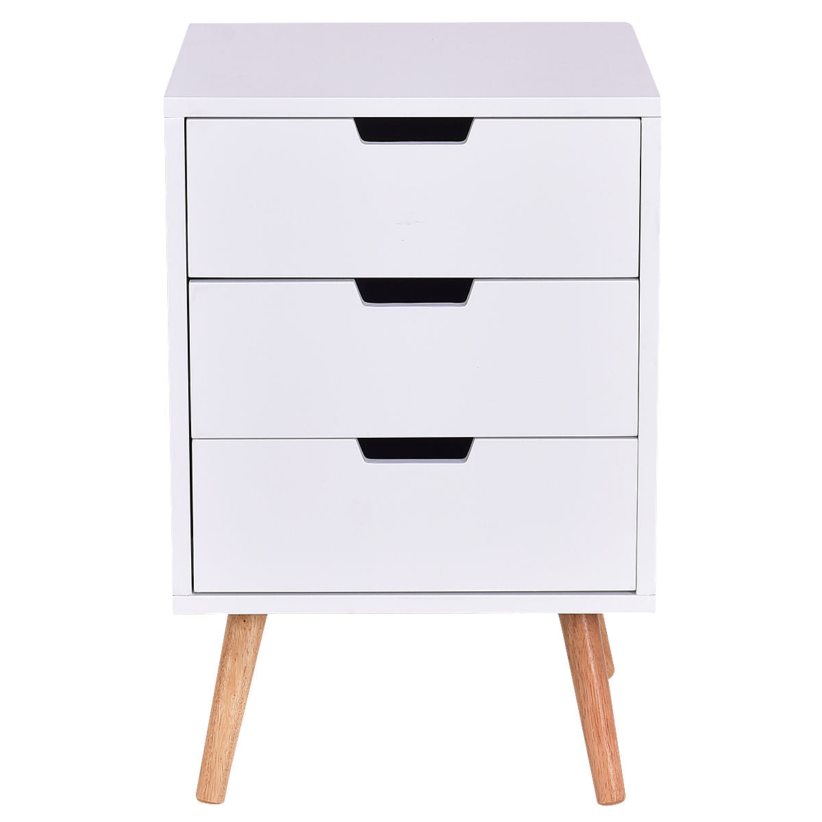 White Wood Side End Table Nightstand W/3 Drawers Mid-Century AccentÂ
