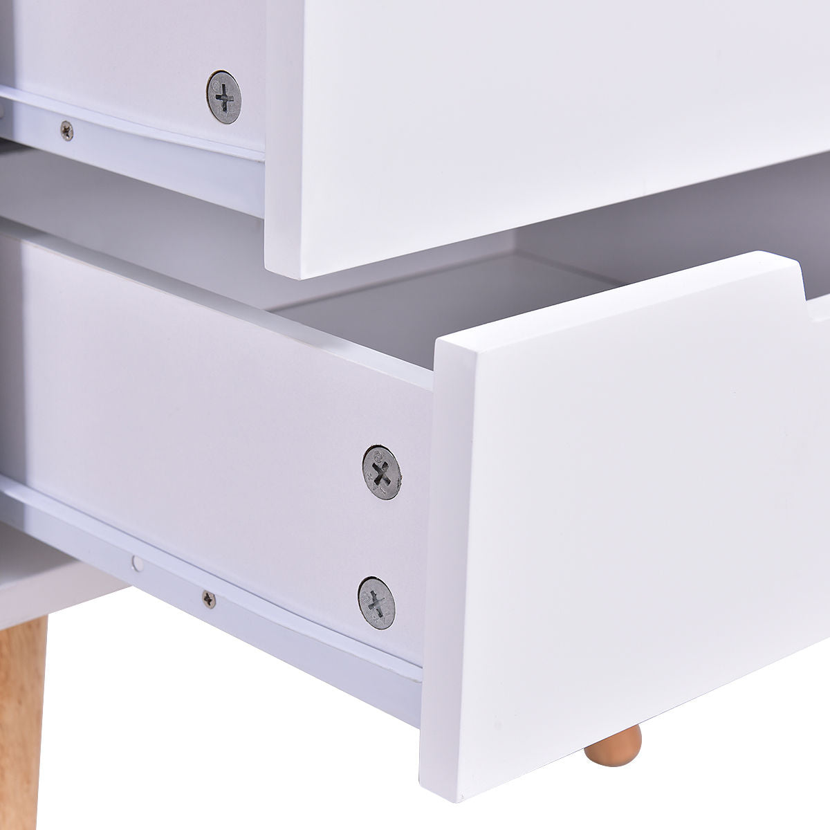 White Wood Side End Table Nightstand W/3 Drawers Mid-Century AccentÂ