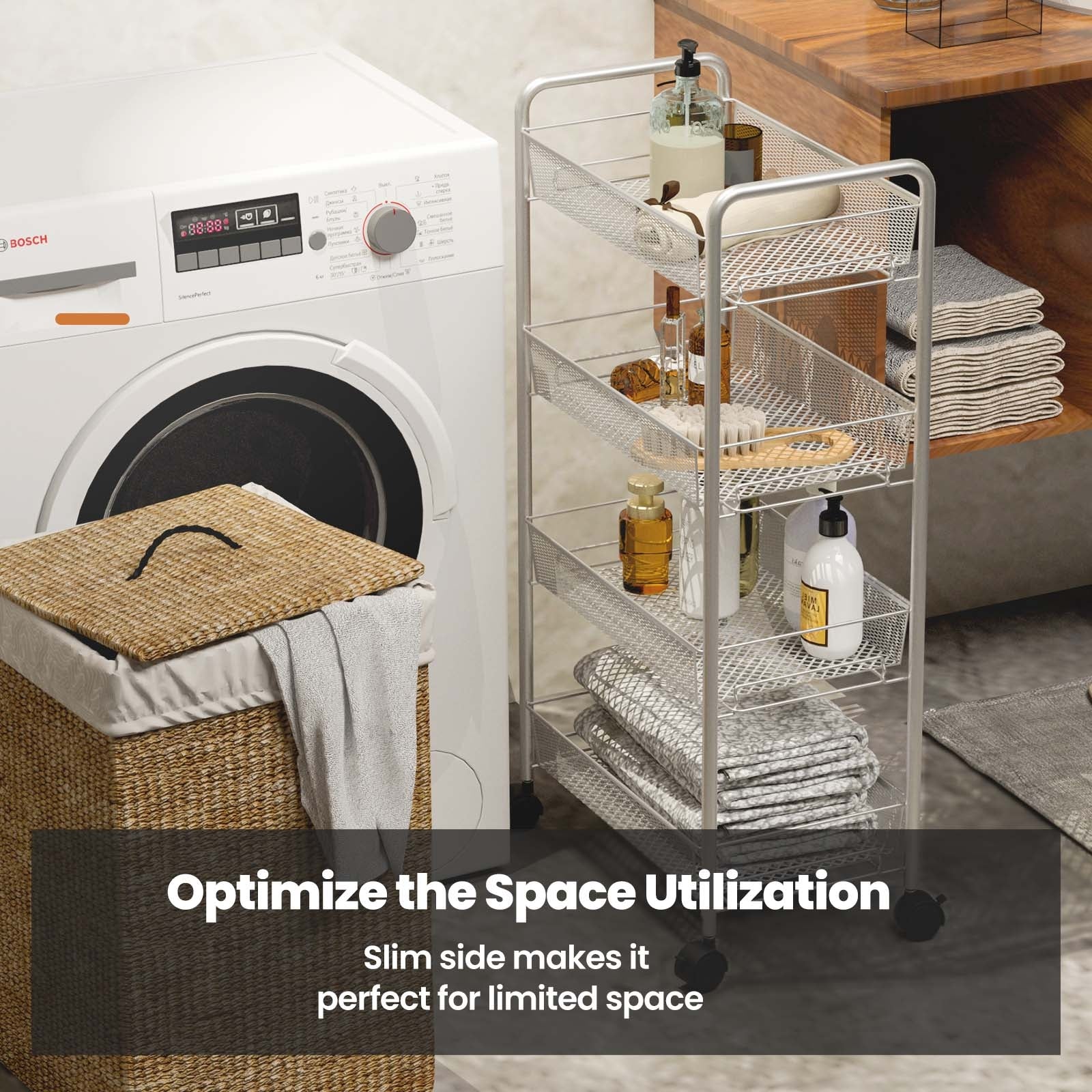 Gray 4 Tier Storage Rack Trolley Cart-GrayÂ