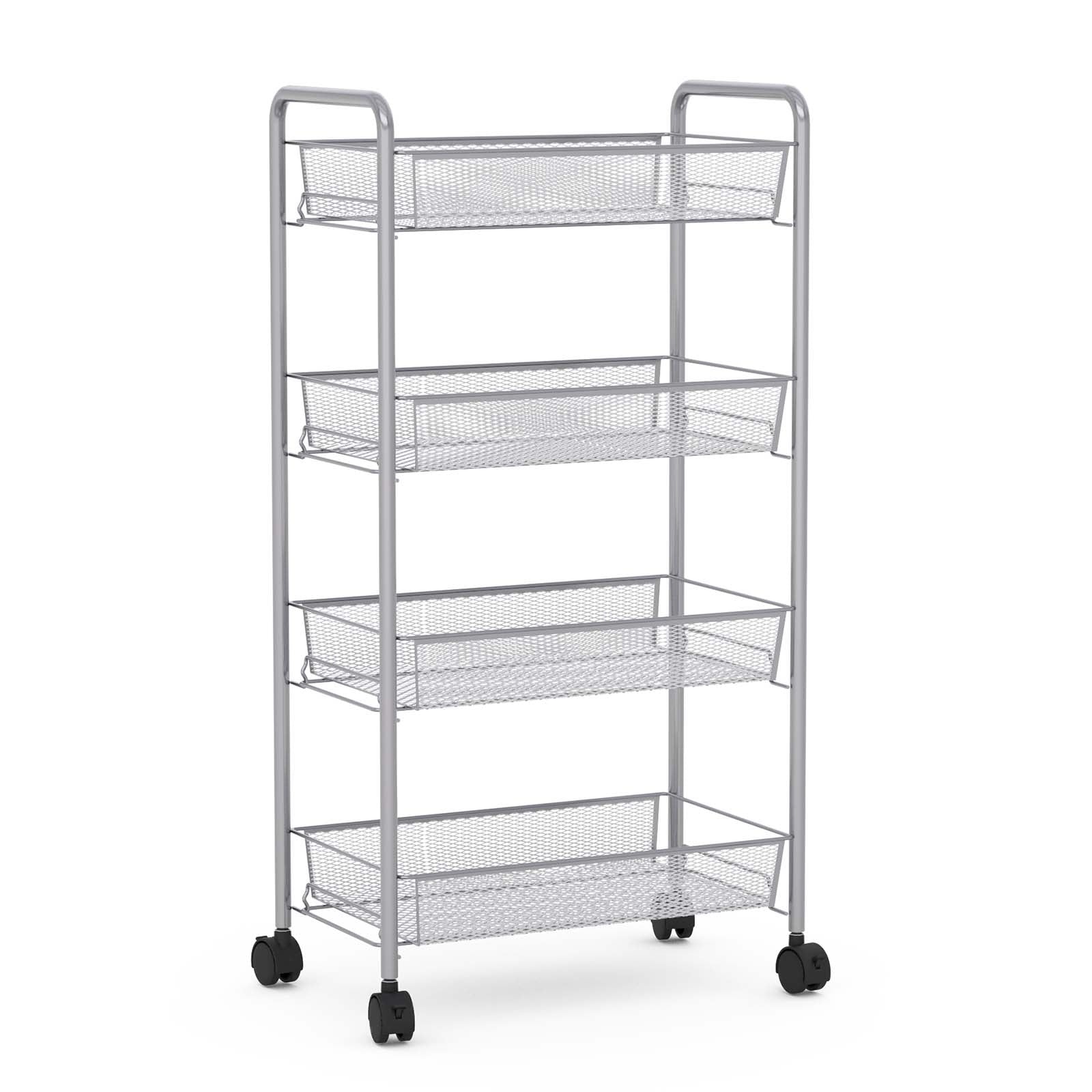 Gray 4 Tier Storage Rack Trolley Cart-GrayÂ