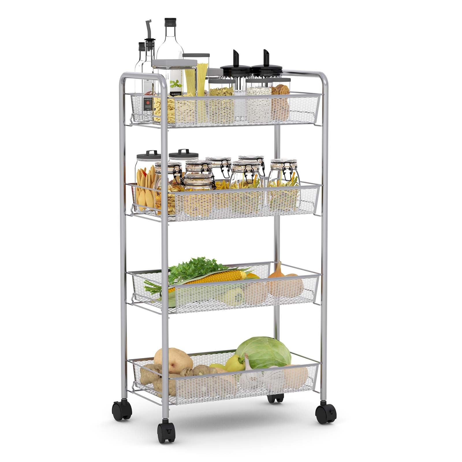 Gray 4 Tier Storage Rack Trolley Cart-GrayÂ
