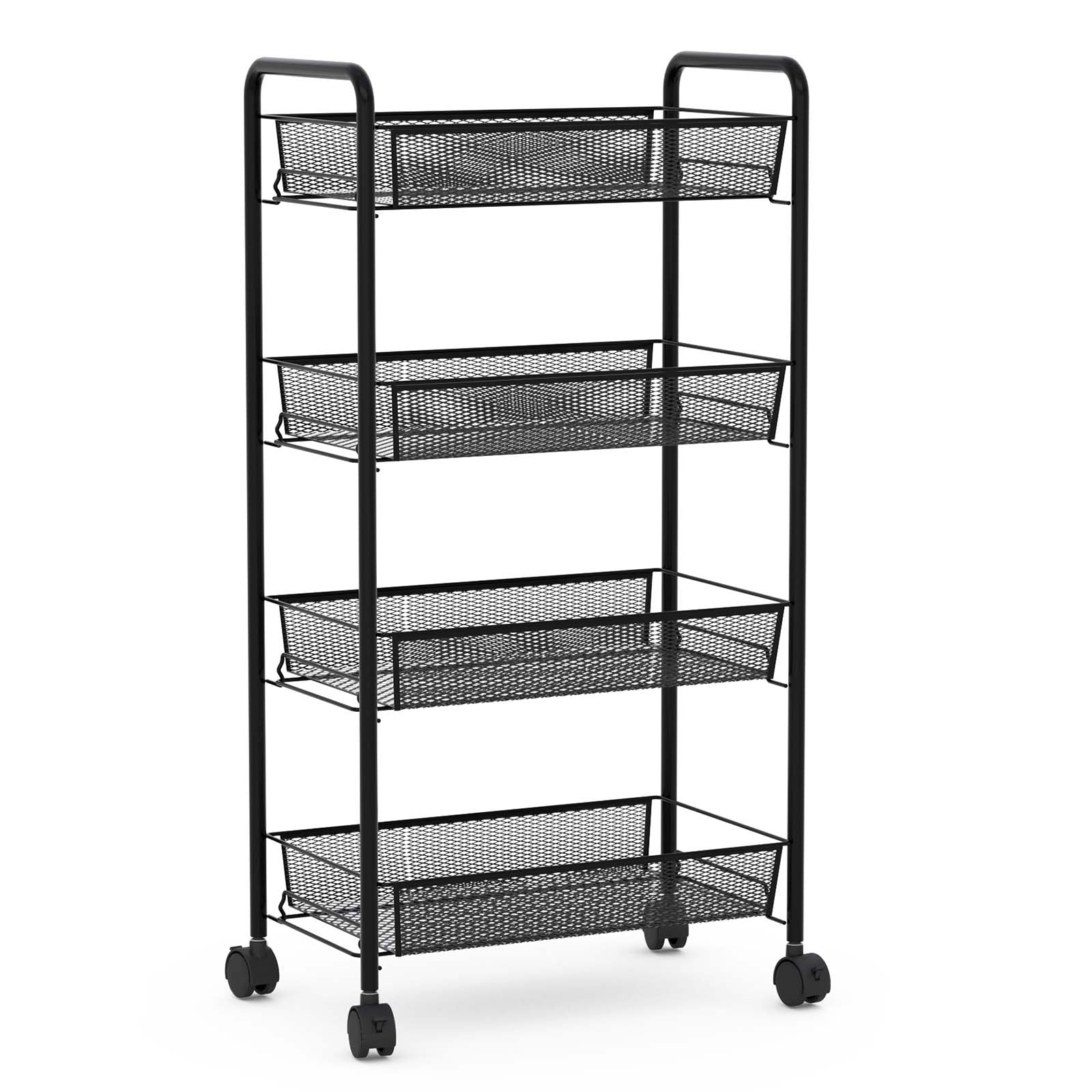 Black 4 Tier Storage Rack Trolley Cart-BlackÂ