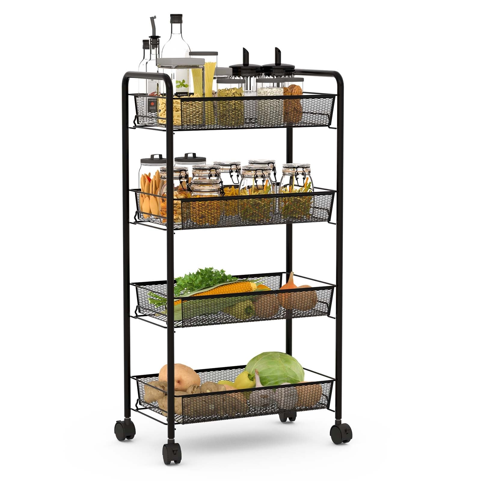 Black 4 Tier Storage Rack Trolley Cart-BlackÂ