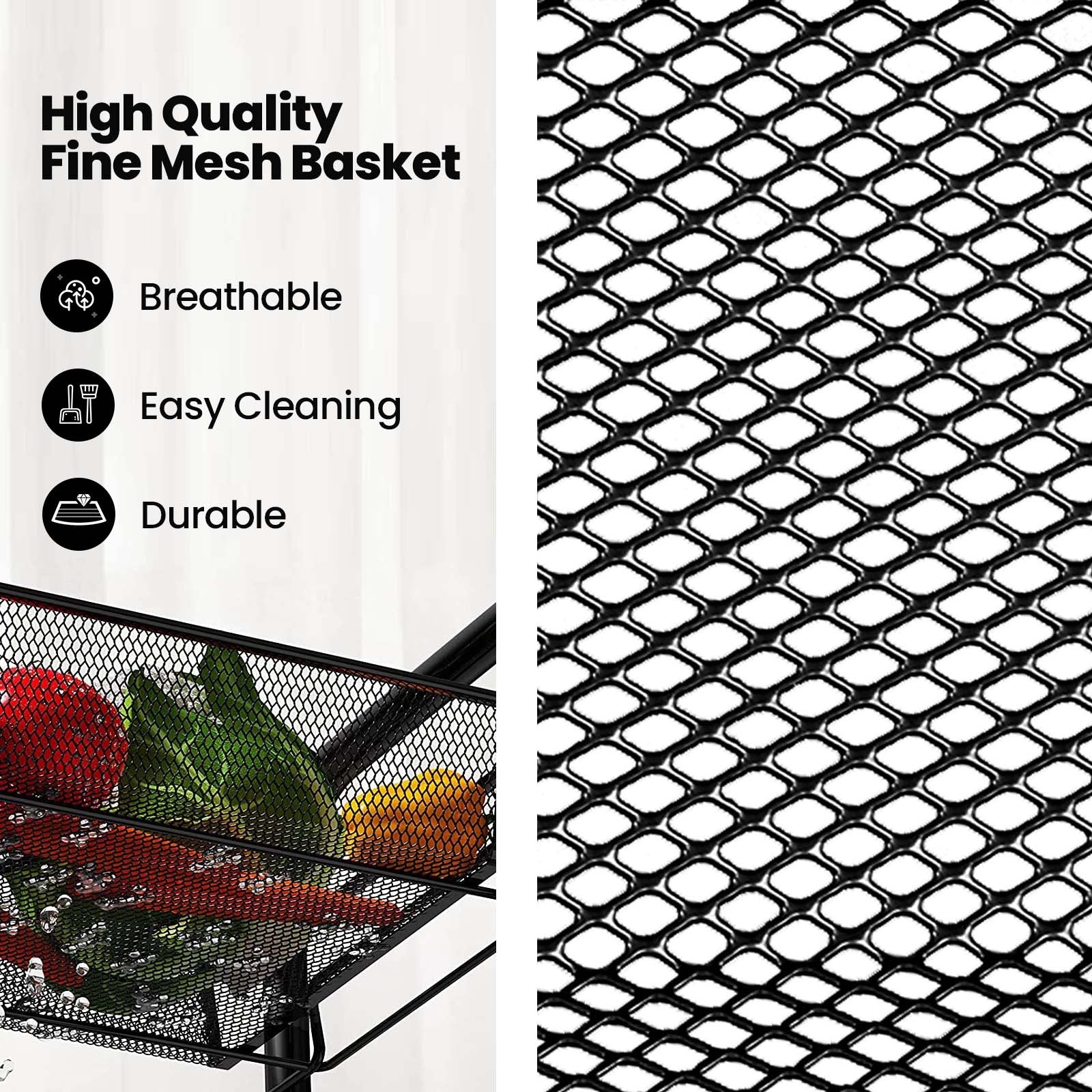 Black 4 Tier Storage Rack Trolley Cart-BlackÂ