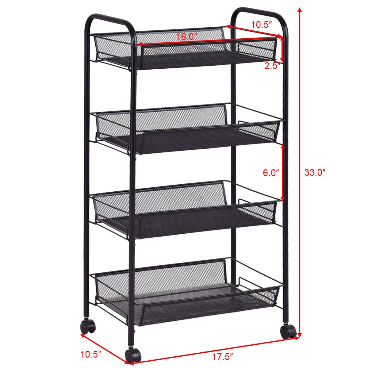 Black 4 Tier Storage Rack Trolley Cart-BlackÂ