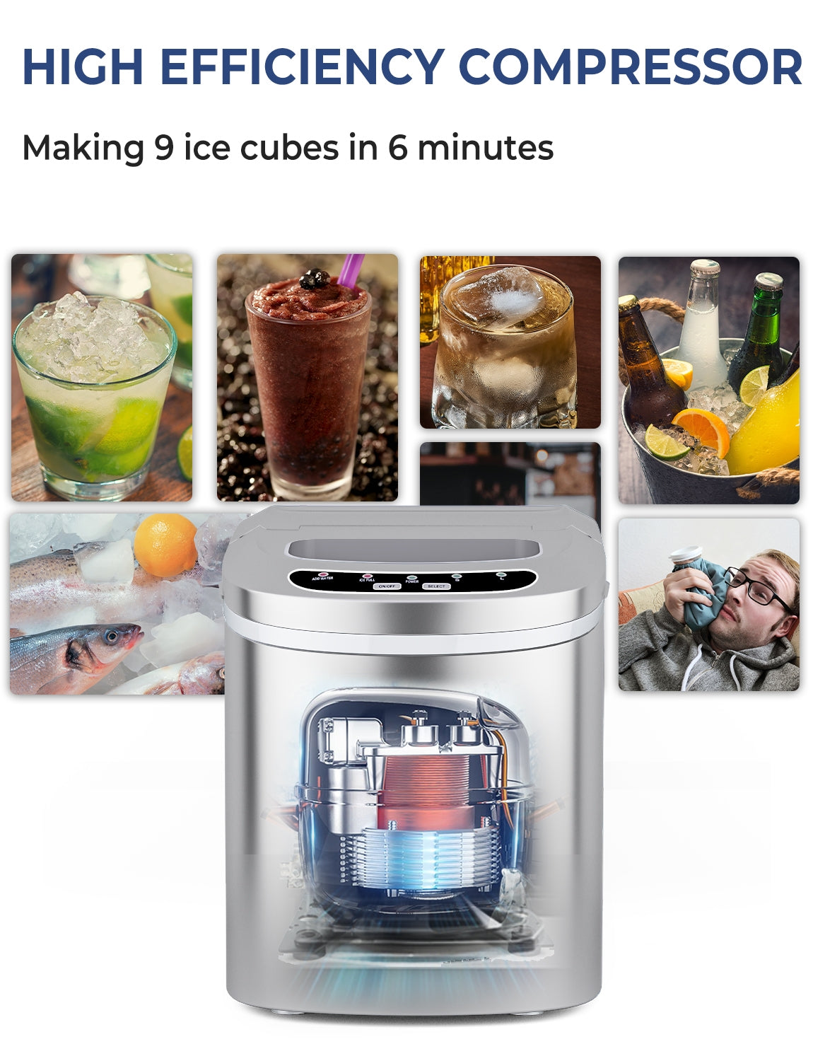 Mini Portable Compact Electric Ice Maker Machine-SilverÂ