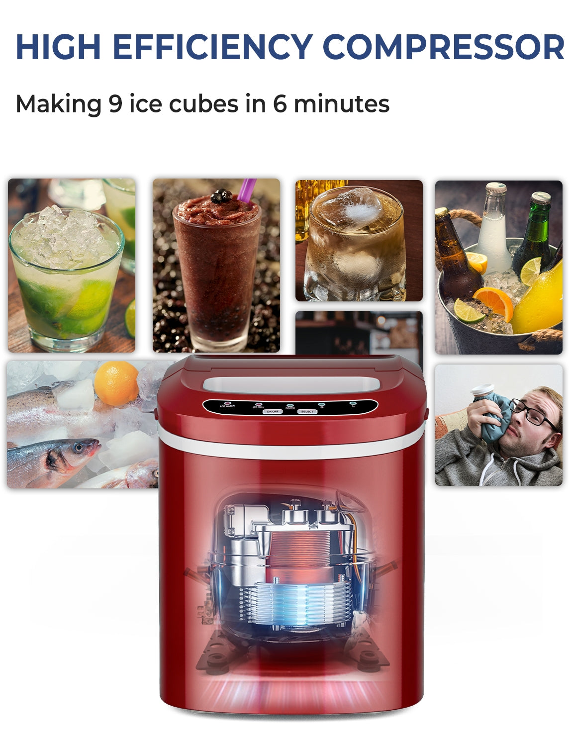 Mini Portable Compact Electric Ice Maker Machine-RedÂ
