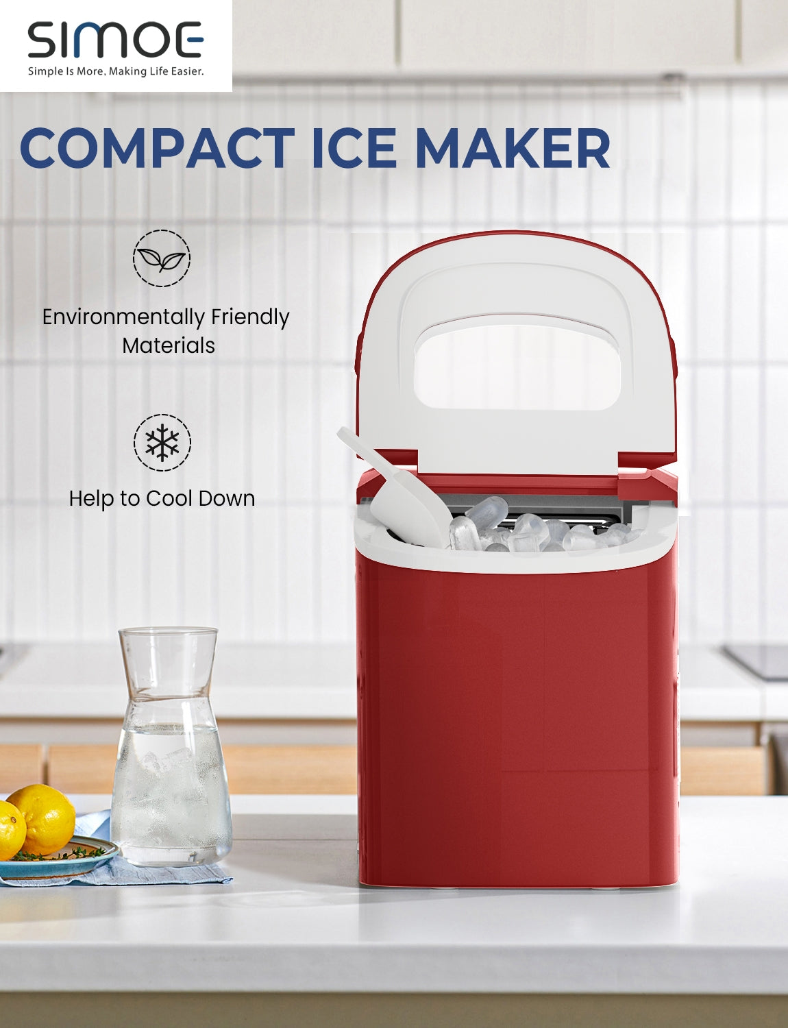 Mini Portable Compact Electric Ice Maker Machine-RedÂ
