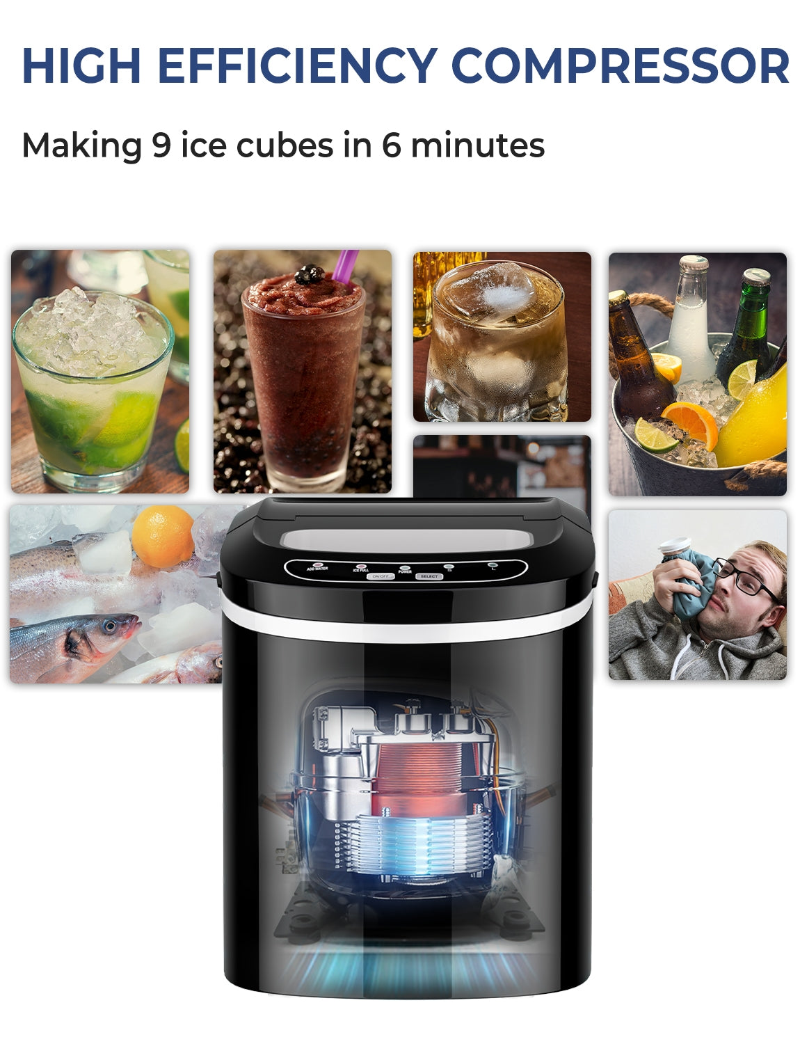 Mini Portable Compact Electric Ice Maker Machine-BlackÂ