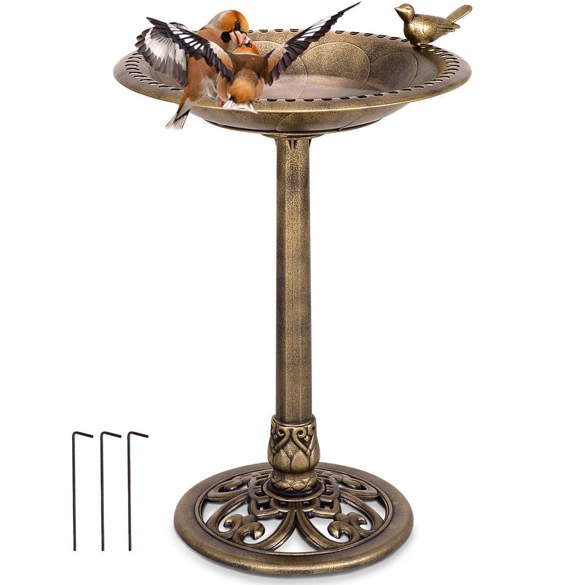 Antique Gold Freestanding Pedestal Bird Bath FeederÂ