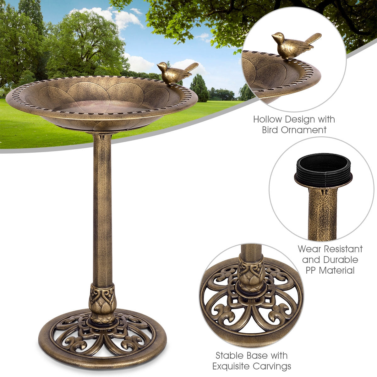 Antique Gold Freestanding Pedestal Bird Bath FeederÂ