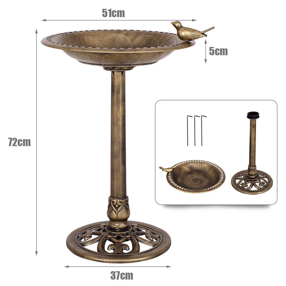 Antique Gold Freestanding Pedestal Bird Bath FeederÂ