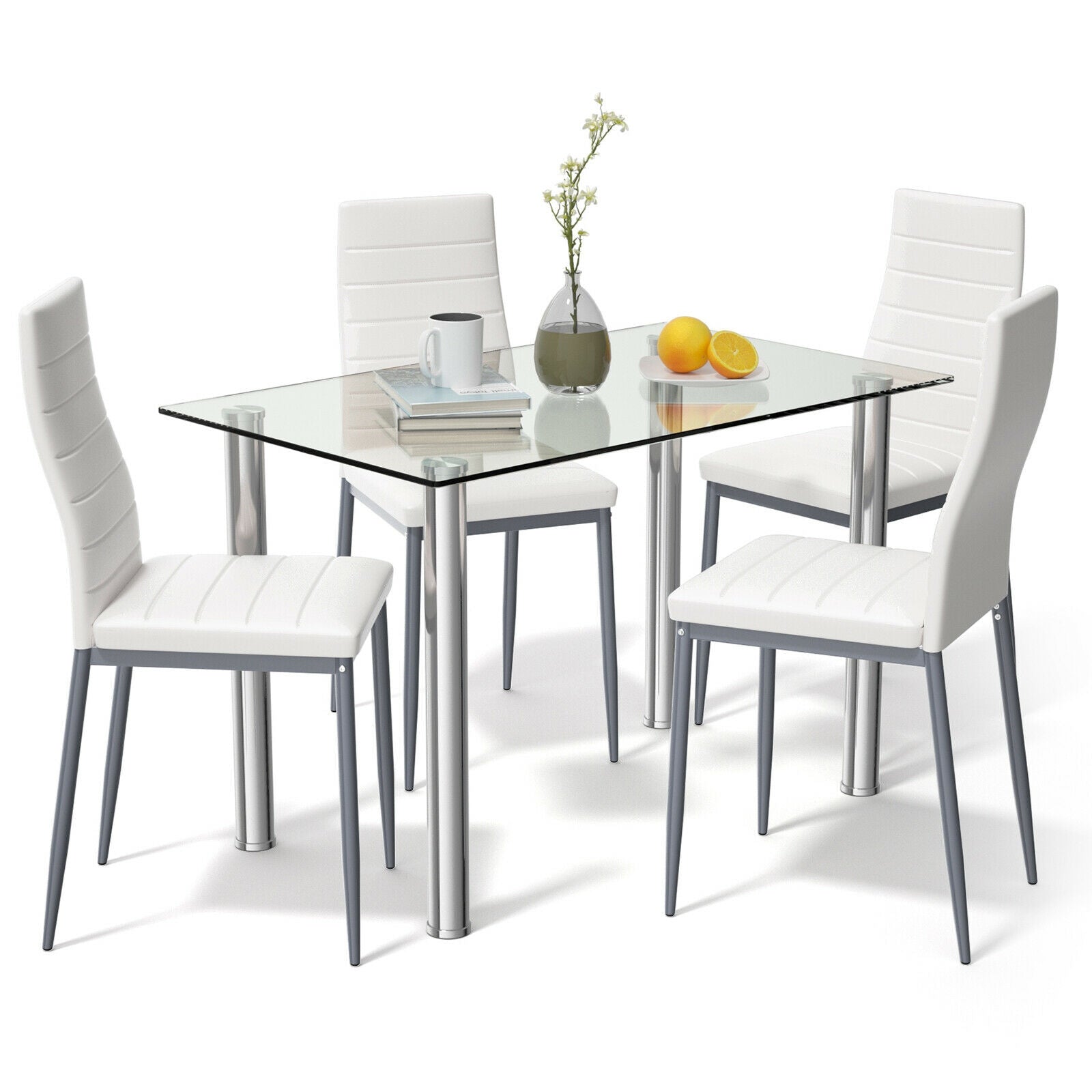 5 Pieces Dining Set with 4 PVC Leather ChairsÂ