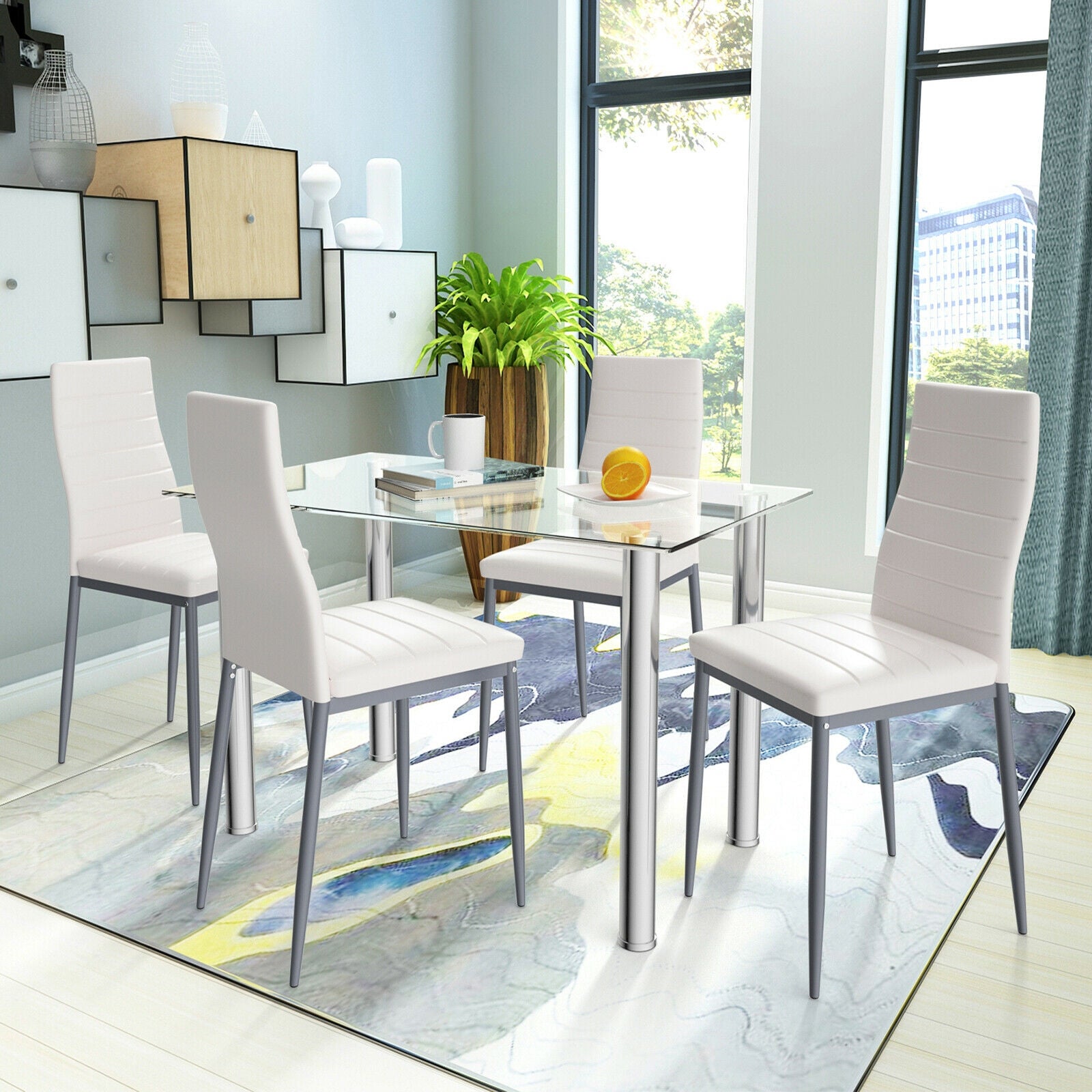 5 Pieces Dining Set with 4 PVC Leather ChairsÂ