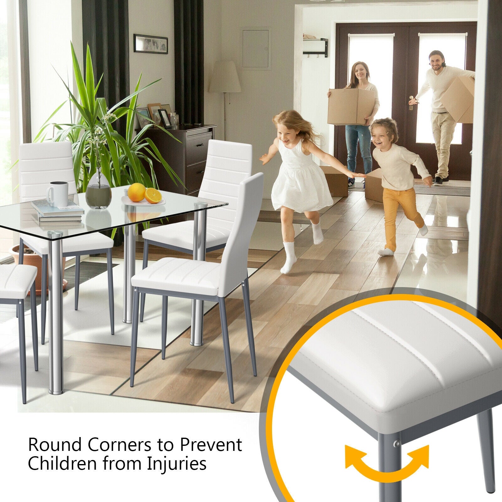 5 Pieces Dining Set with 4 PVC Leather ChairsÂ