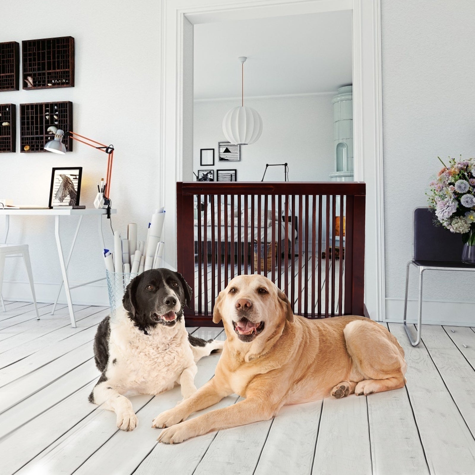 Folding Adjustable Free Standing 3 Panel Wood FenceÂ
