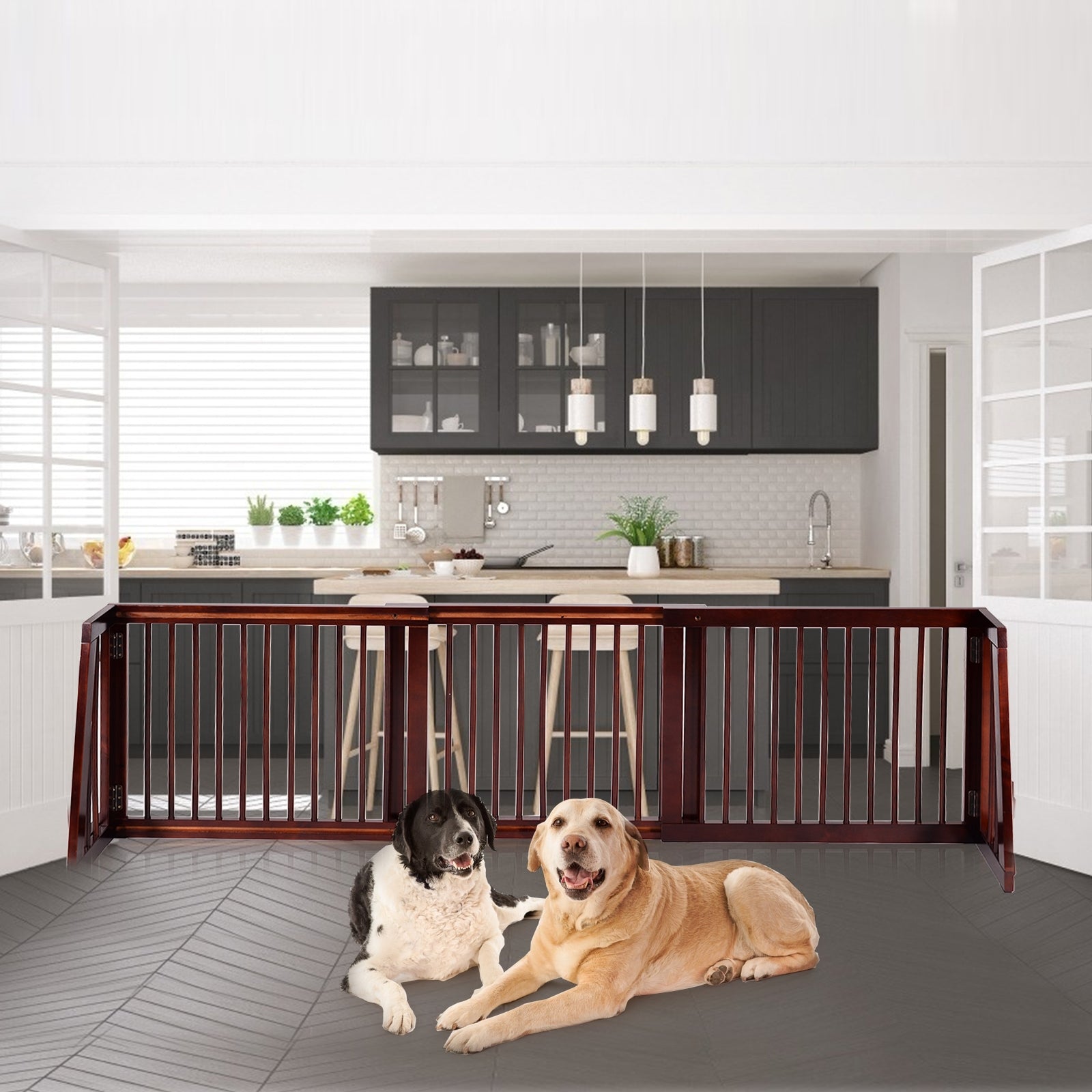 Folding Adjustable Free Standing 3 Panel Wood FenceÂ