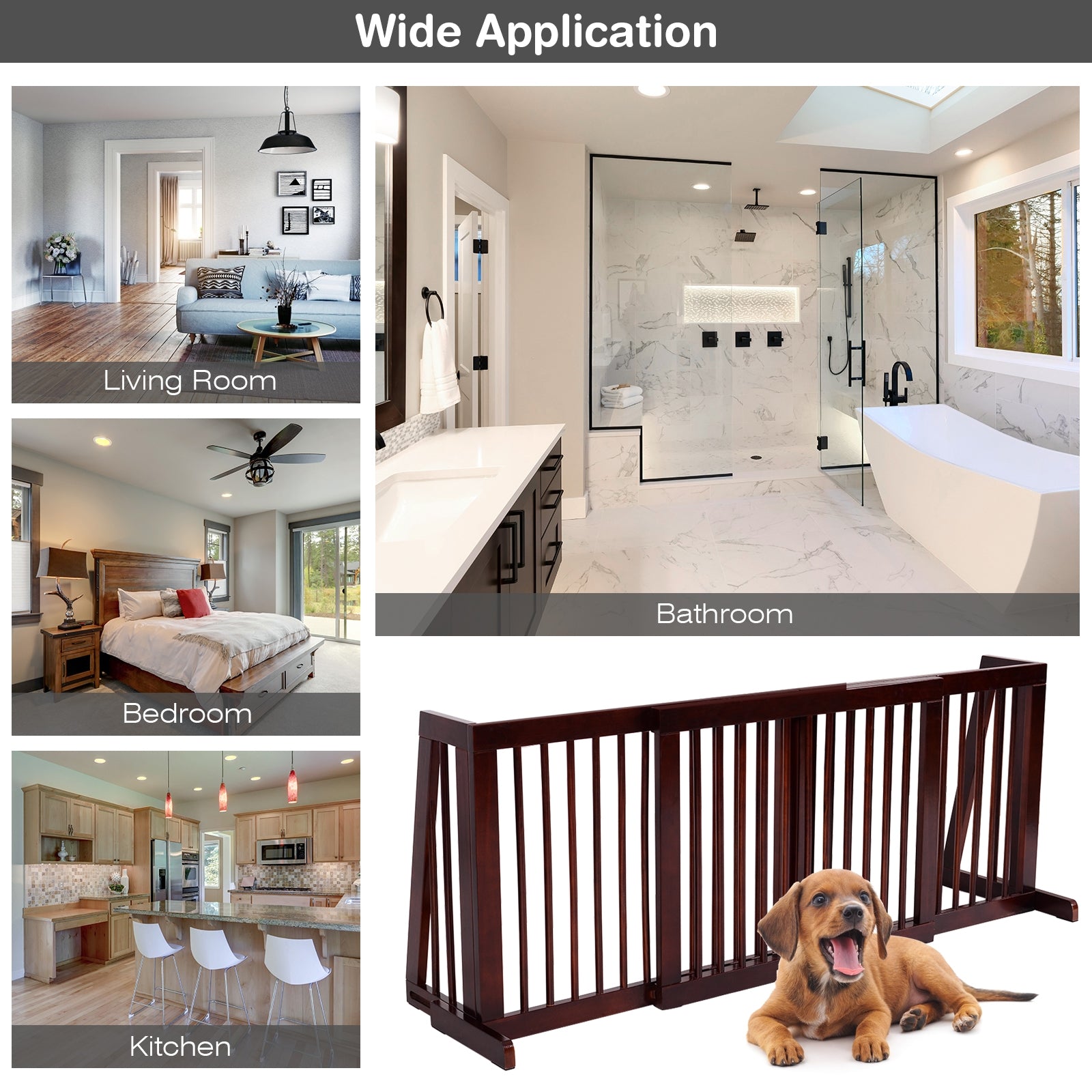 Folding Adjustable Free Standing 3 Panel Wood FenceÂ