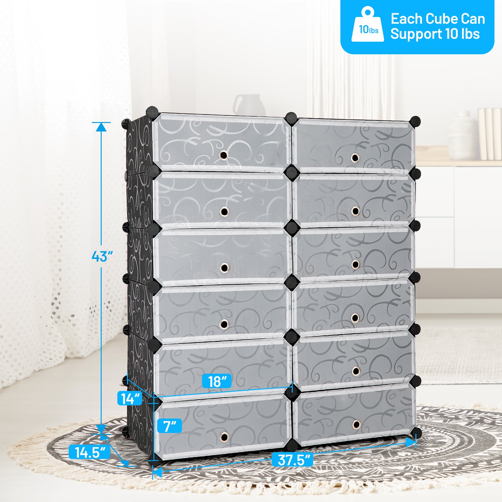 12-Cube DIY Portable Plastic Shoe Rack with Transparent DoorsÂ