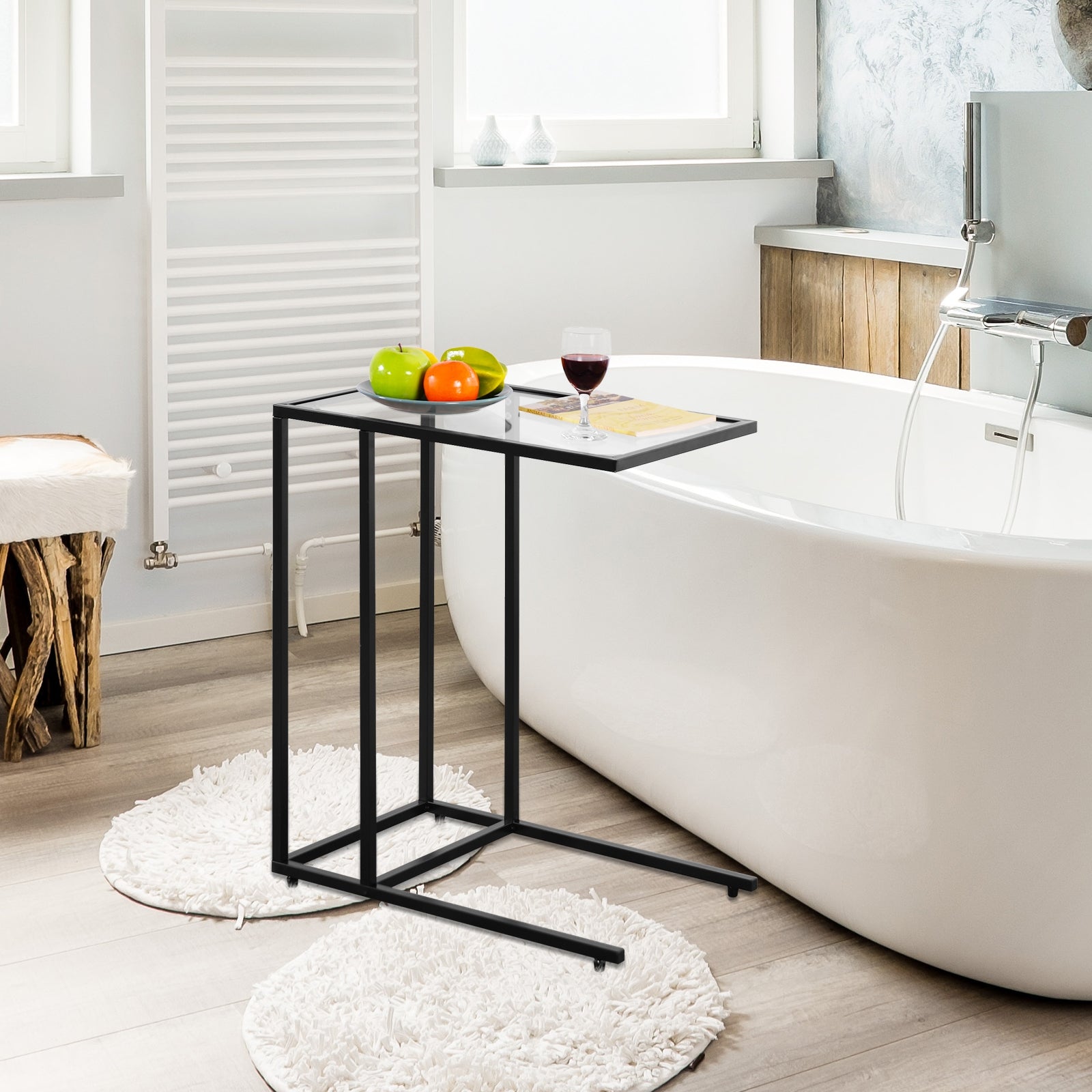 Sofa End Table Coffee Side Table with Glass TopÂ