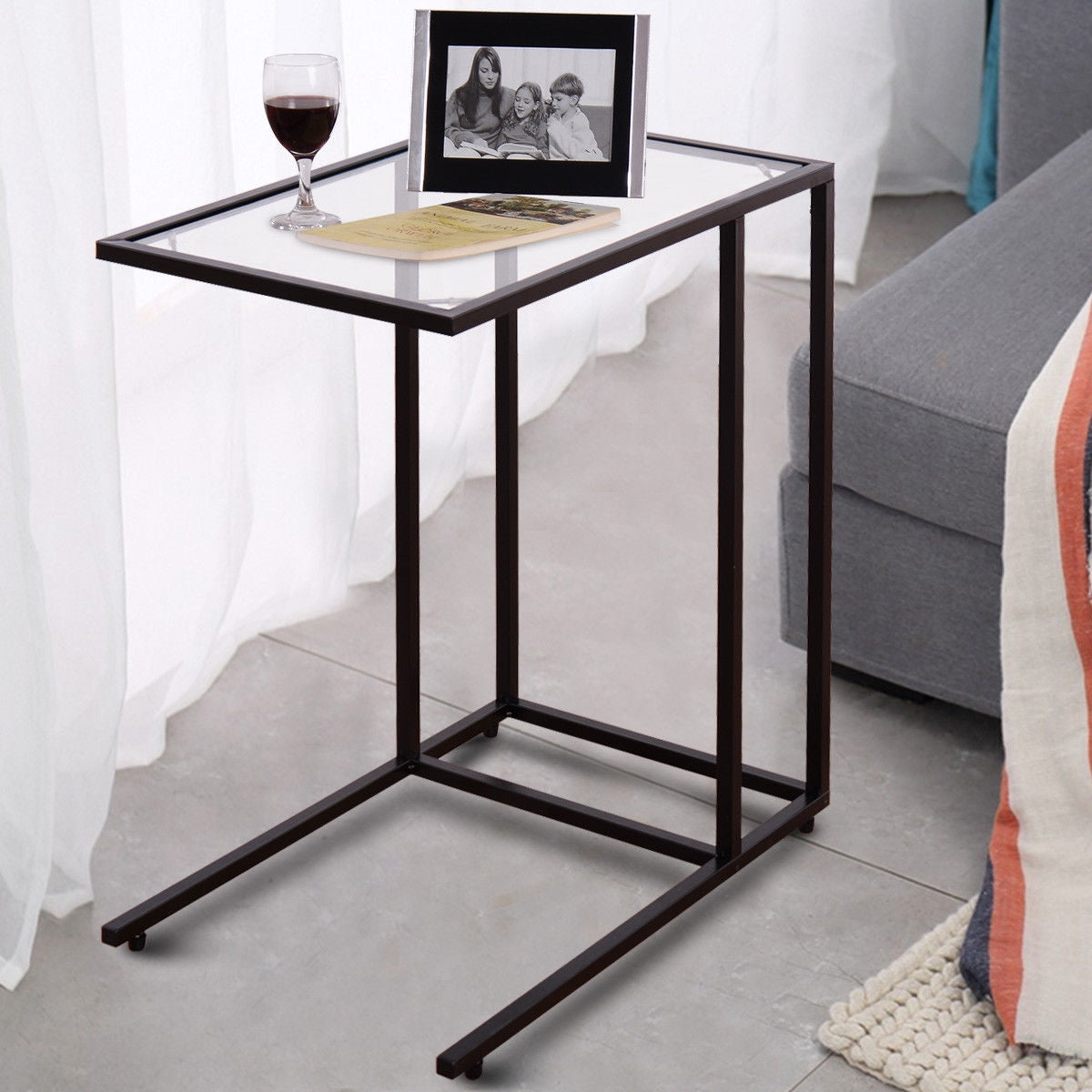 Sofa End Table Coffee Side Table with Glass TopÂ