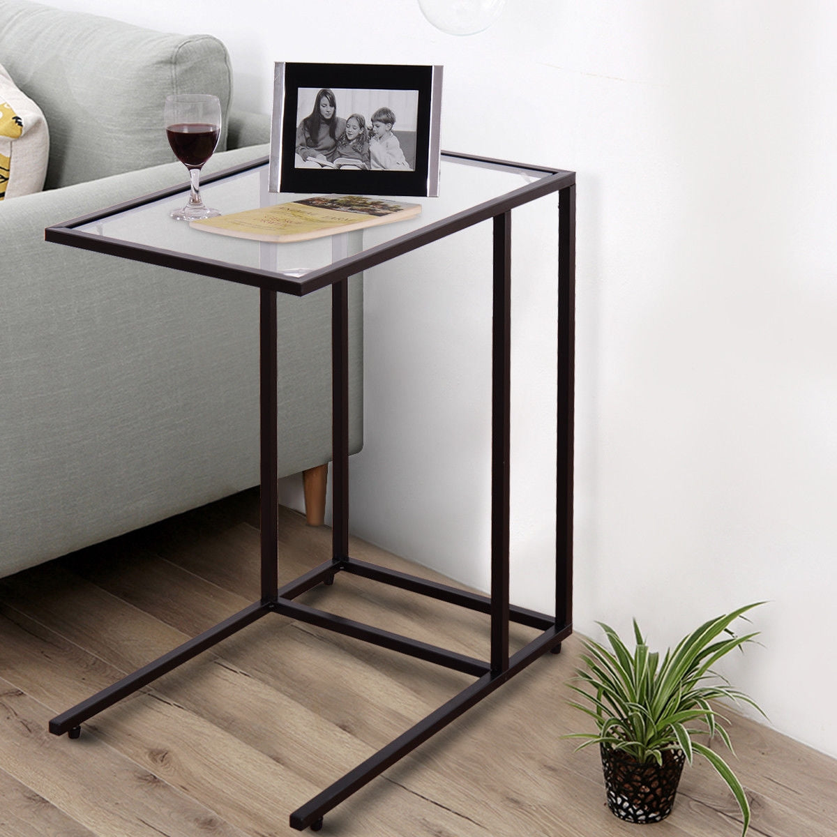 Sofa End Table Coffee Side Table with Glass TopÂ