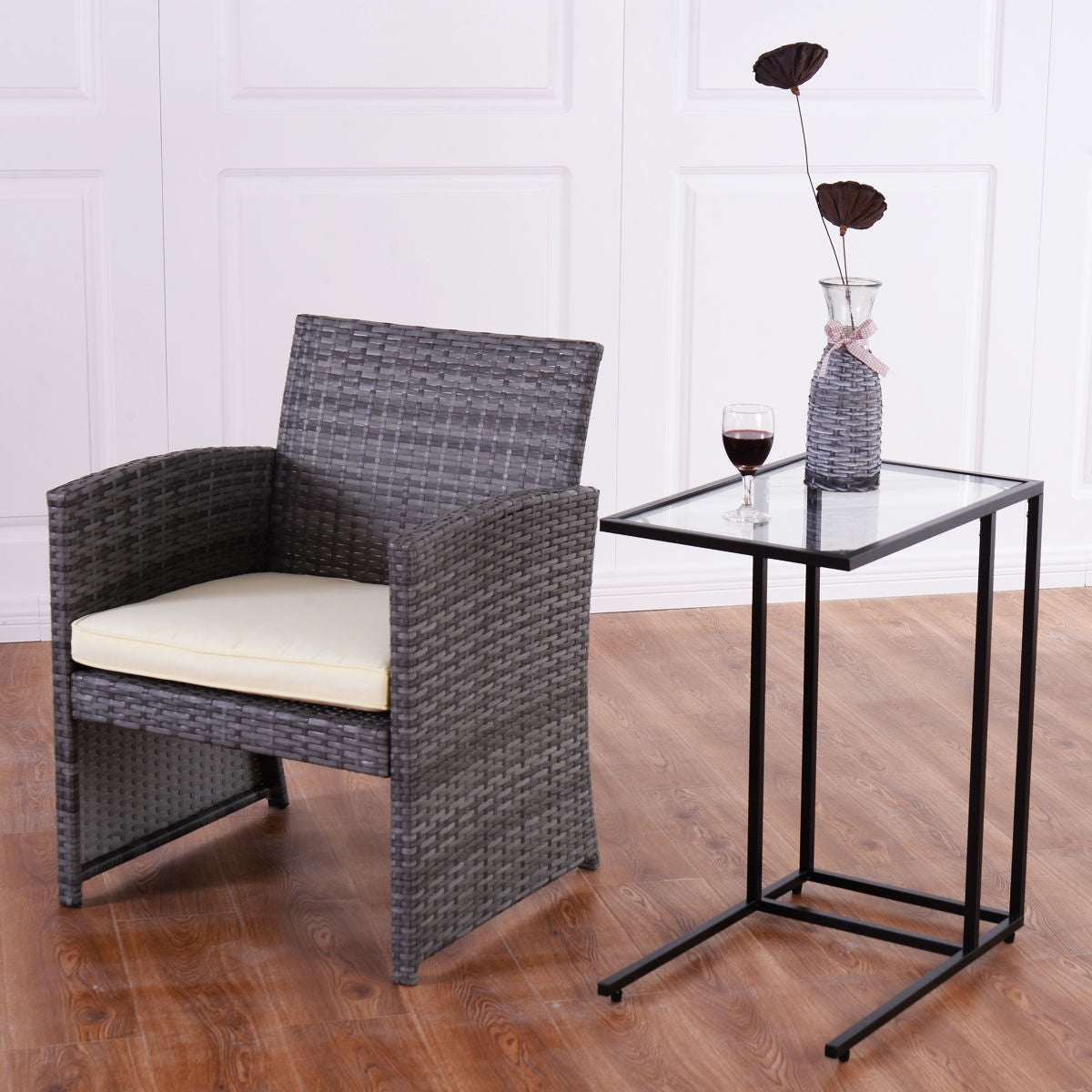 Sofa End Table Coffee Side Table with Glass TopÂ