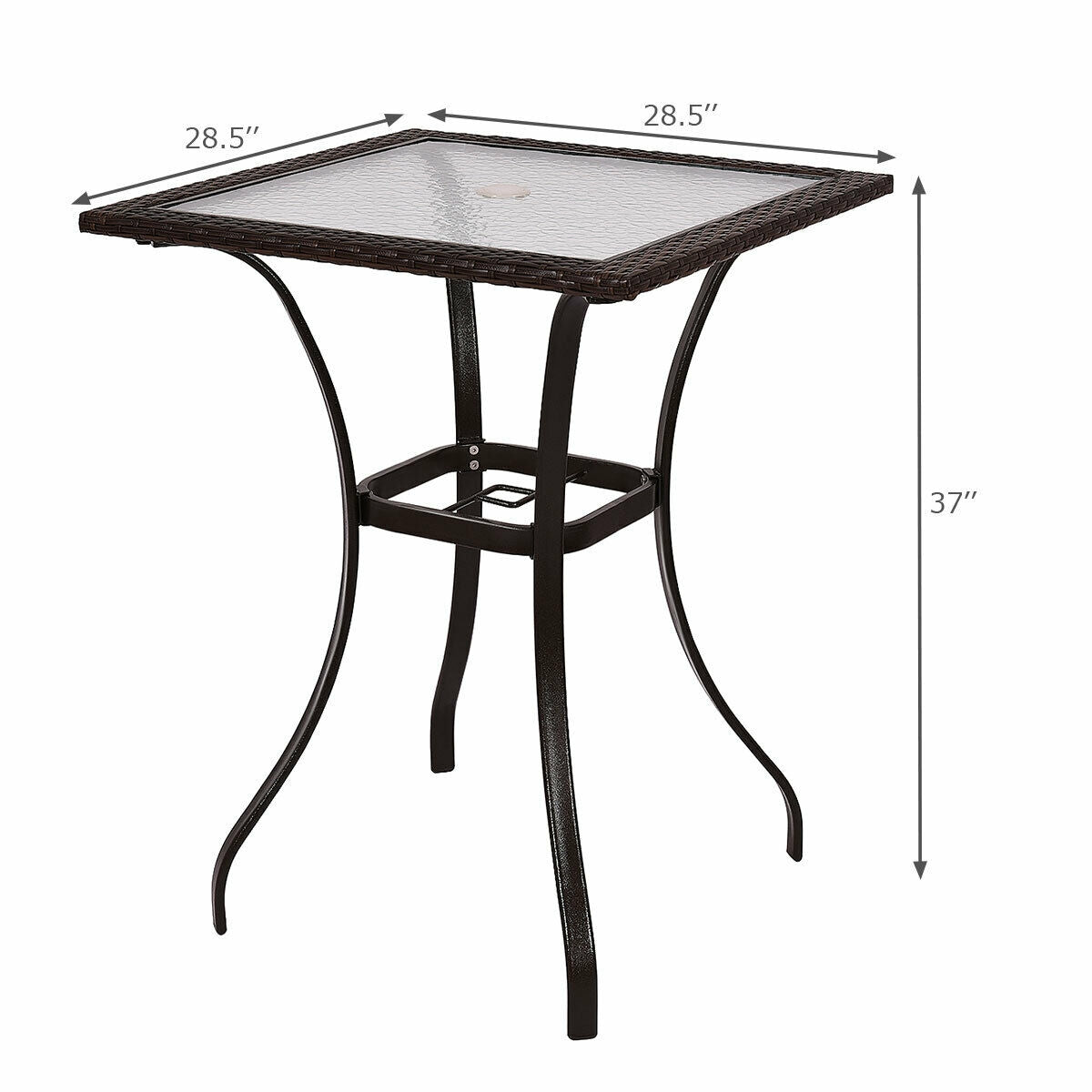 28.5 Inch Outdoor Patio Square Glass Top Table with Rattan EdgingÂ